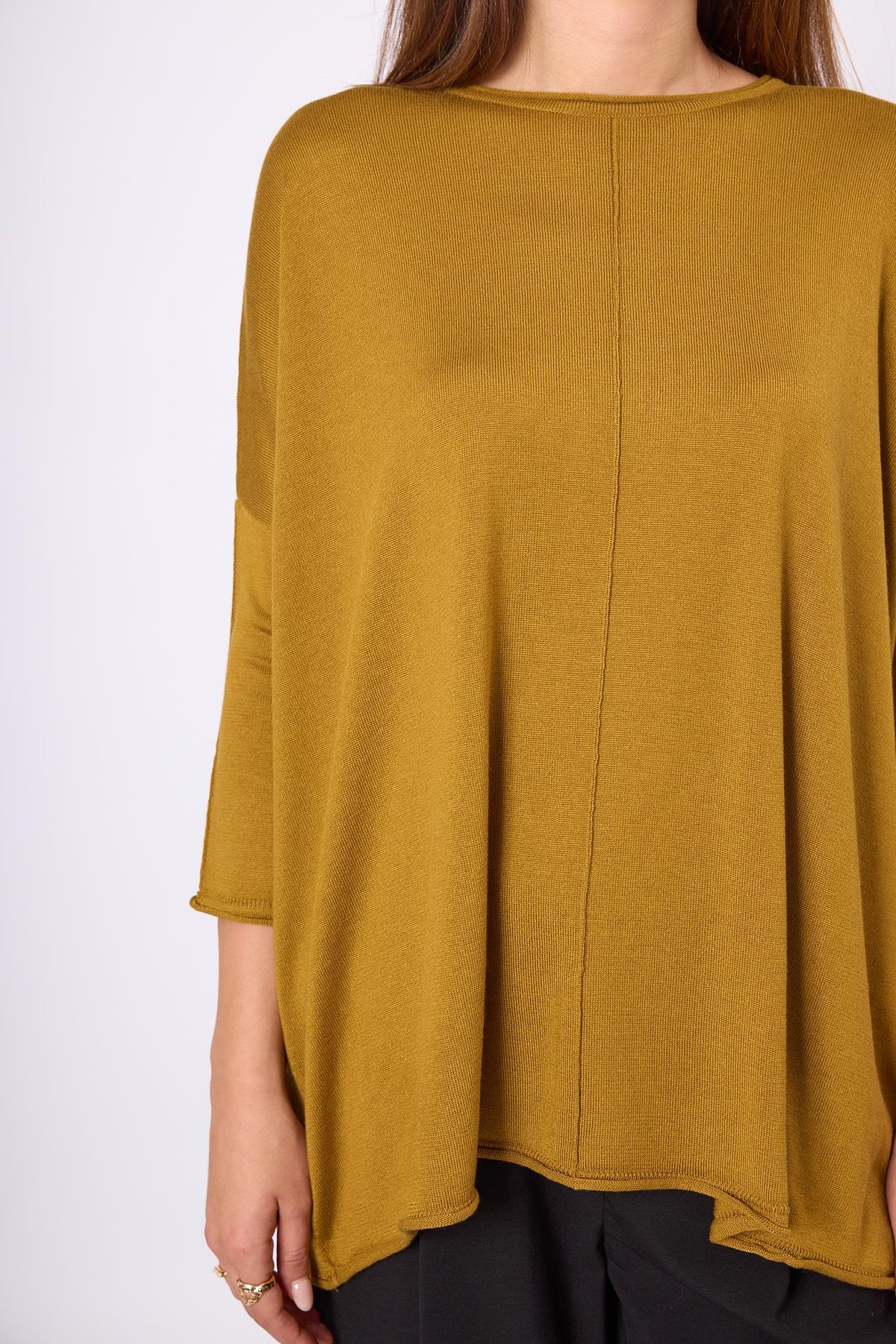 Peraluna Helion Bol Kesim Kadin Triko Kazak - Hardal