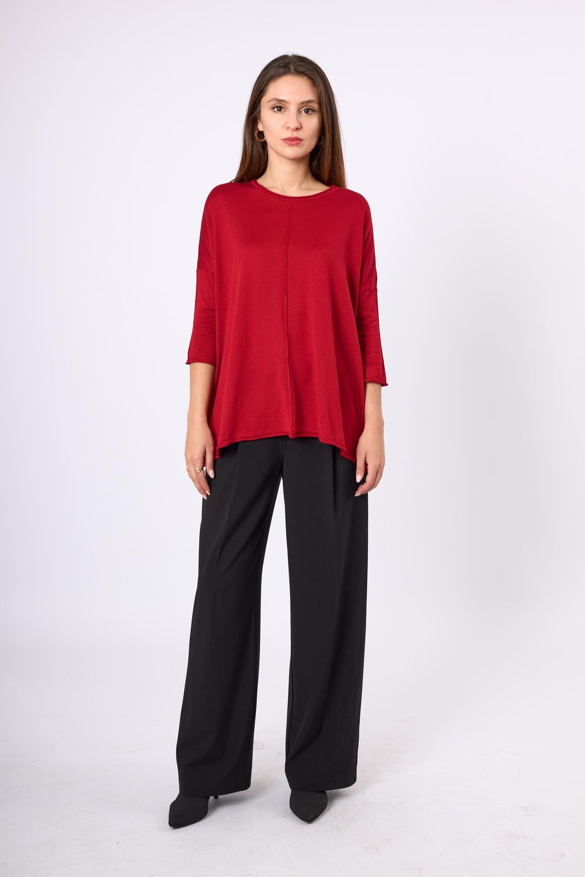 Peraluna Helion Bol Kesim Kadin Triko Kazak - Bordo