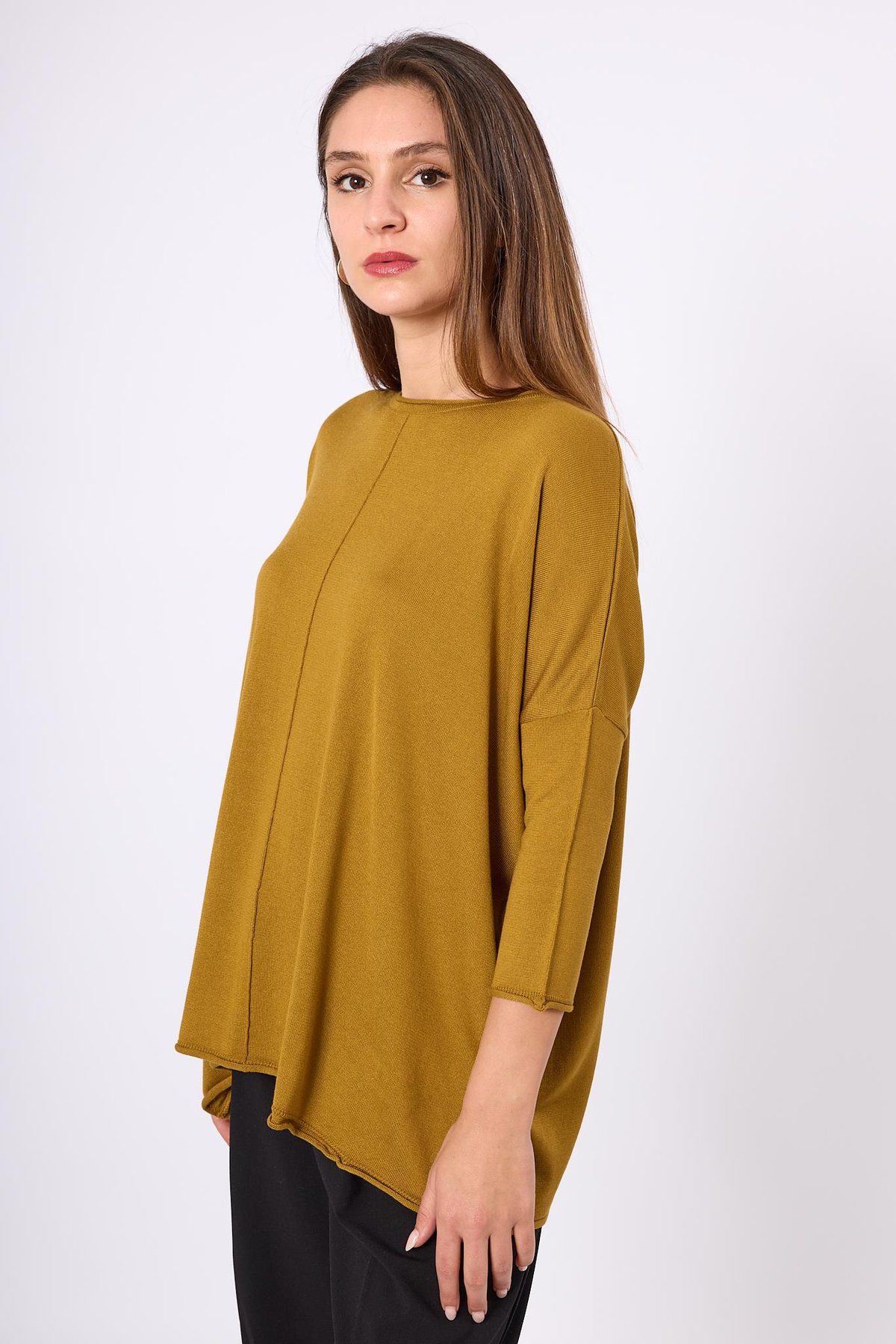 Peraluna Helion Bol Kesim Kadin Triko Kazak - Hardal