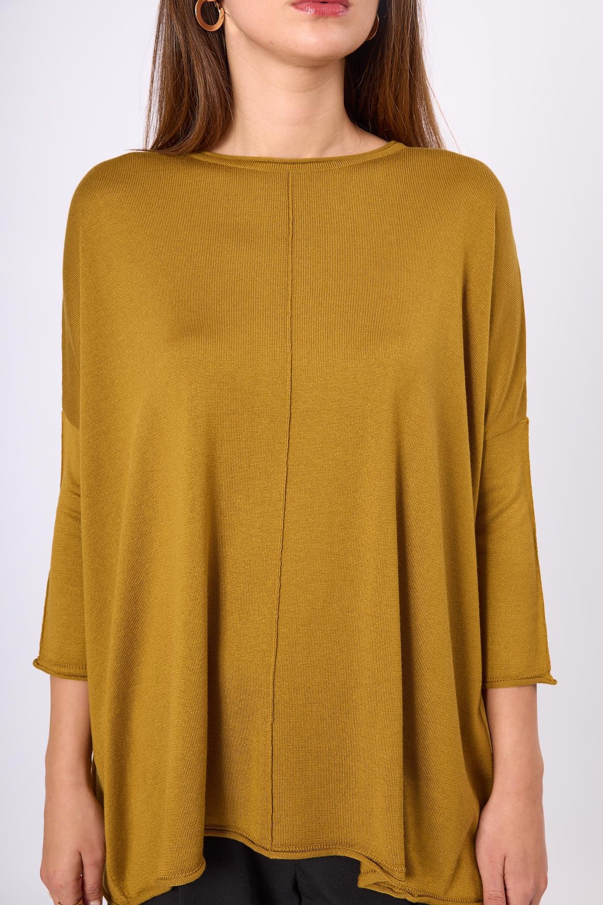 Peraluna Helion Bol Kesim Kadin Triko Kazak - Hardal