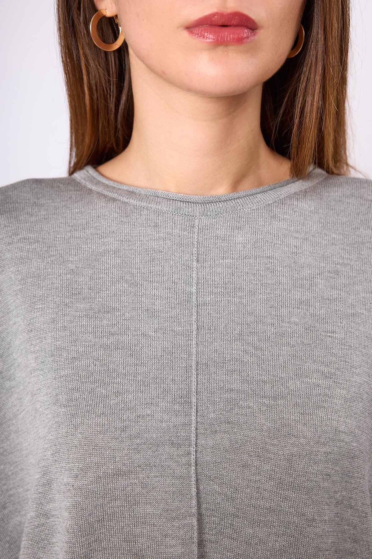 Peraluna Helion Bol Kesim Kadin Triko Kazak - Gri Melanj