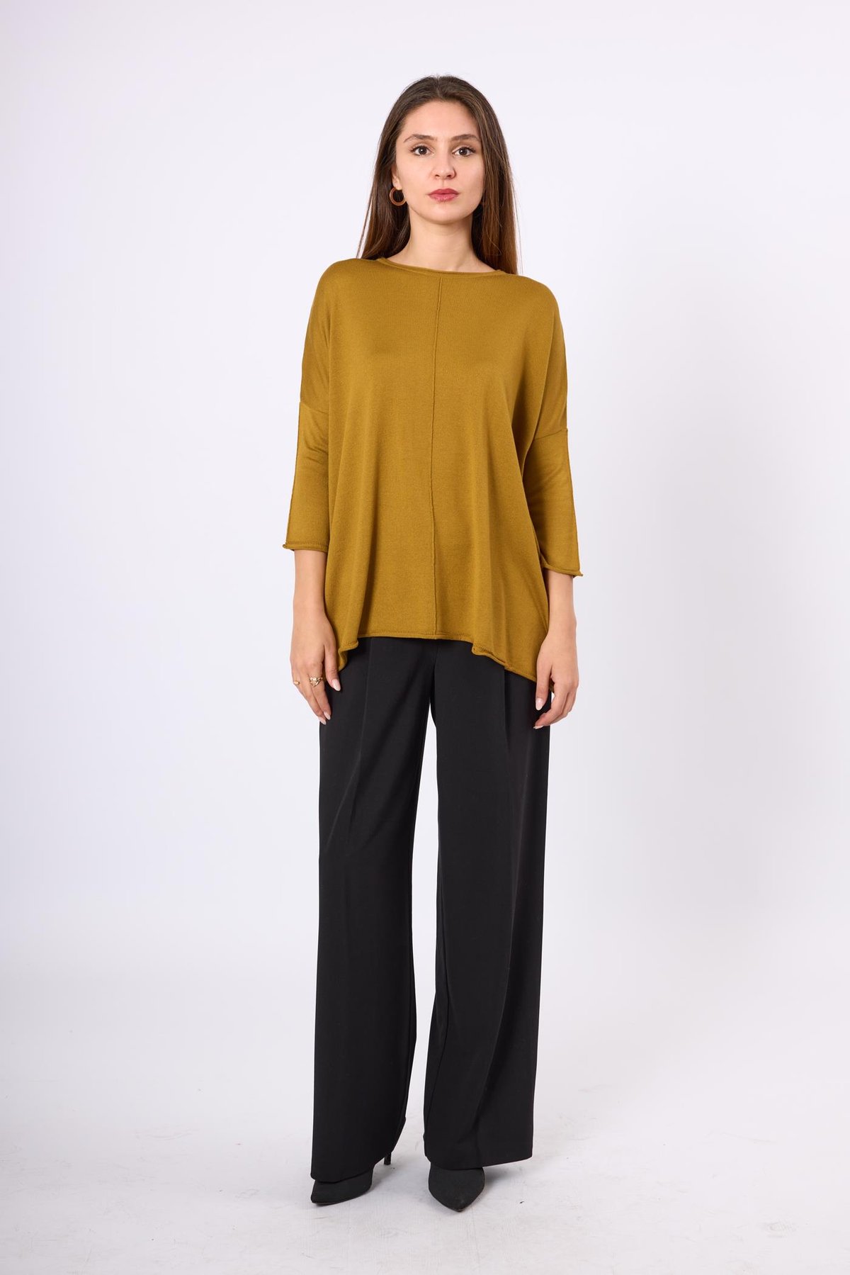 Peraluna Helion Bol Kesim Kadin Triko Kazak - Hardal