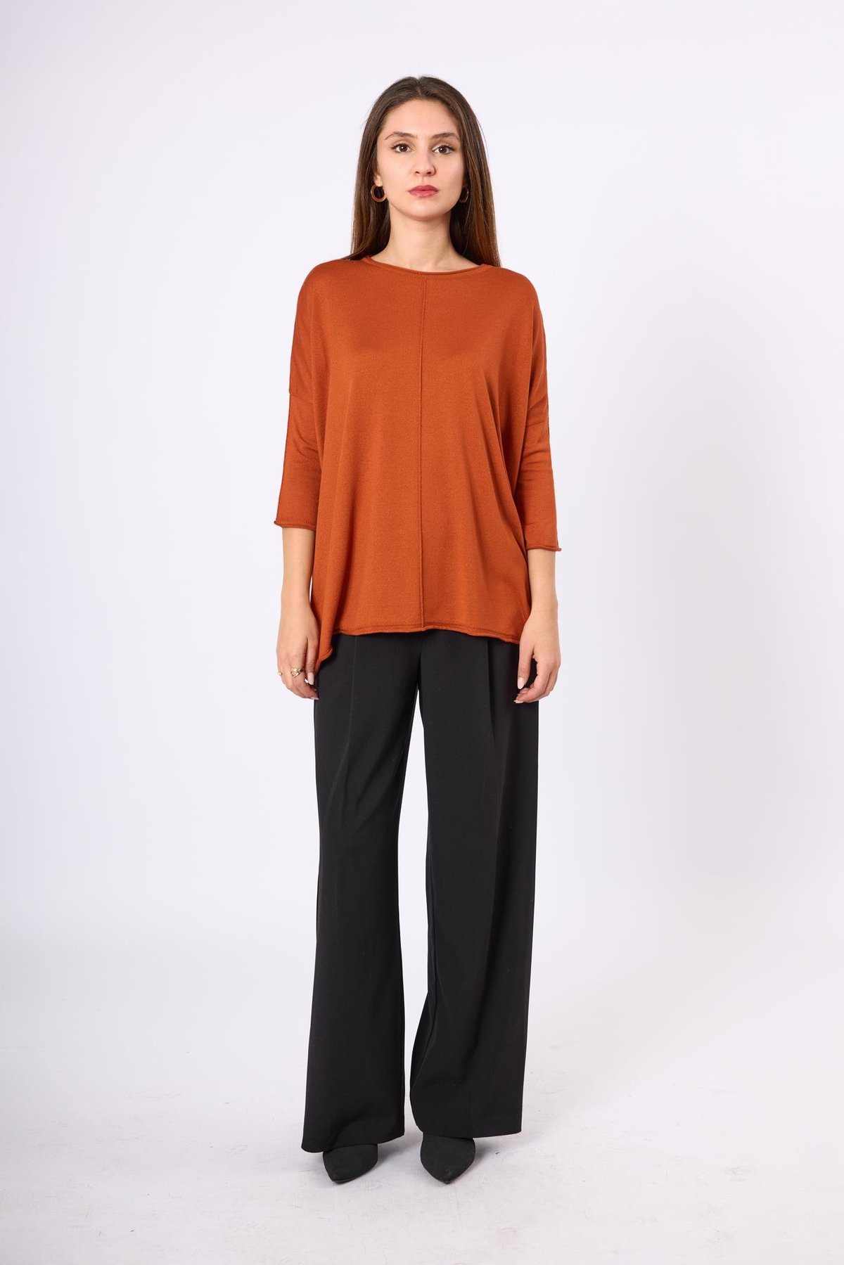 Peraluna Helion Bol Kesim Kadin Triko Kazak - Safran