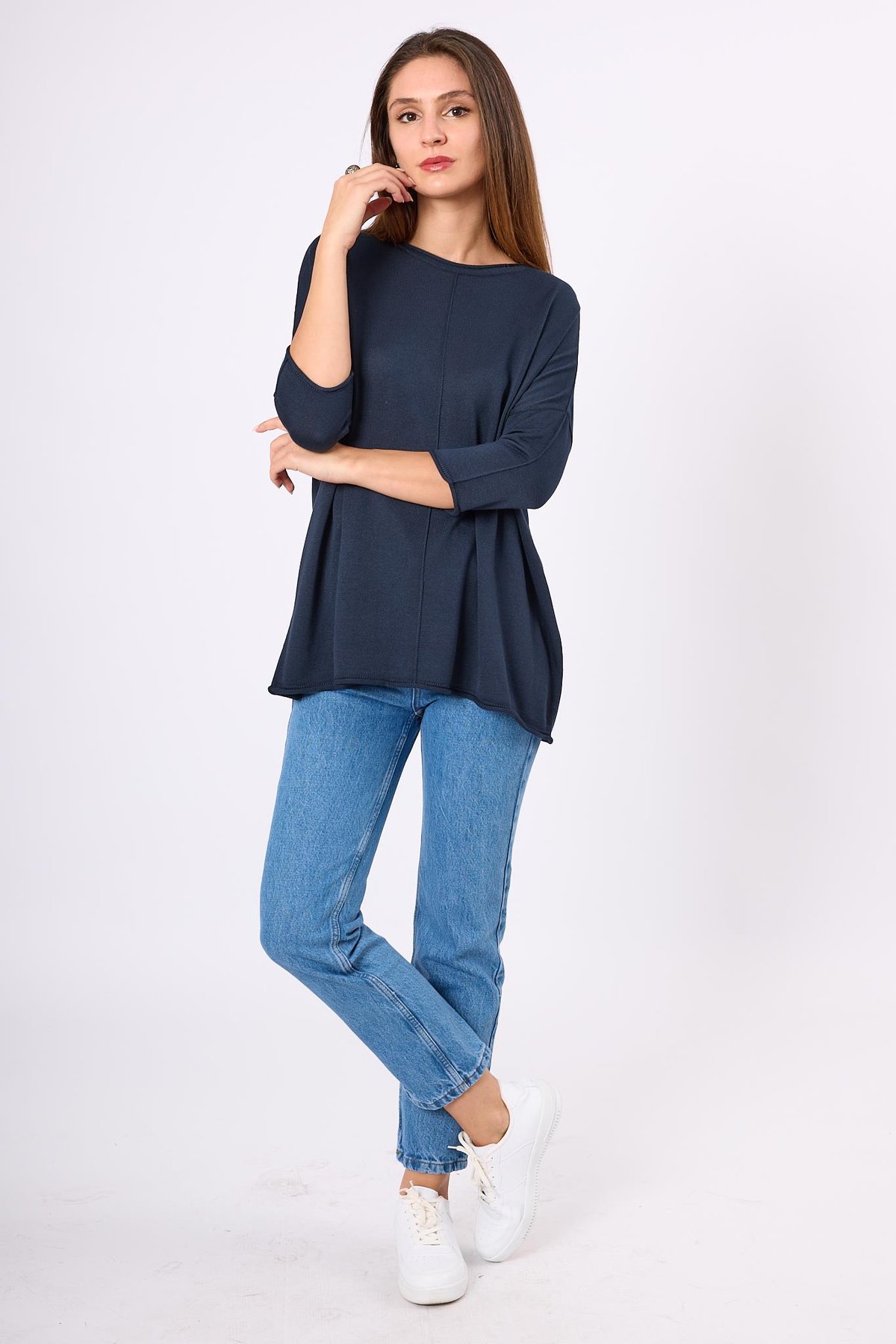 Peraluna Helion Bol Kesim Kadin Triko Kazak - Lacivert