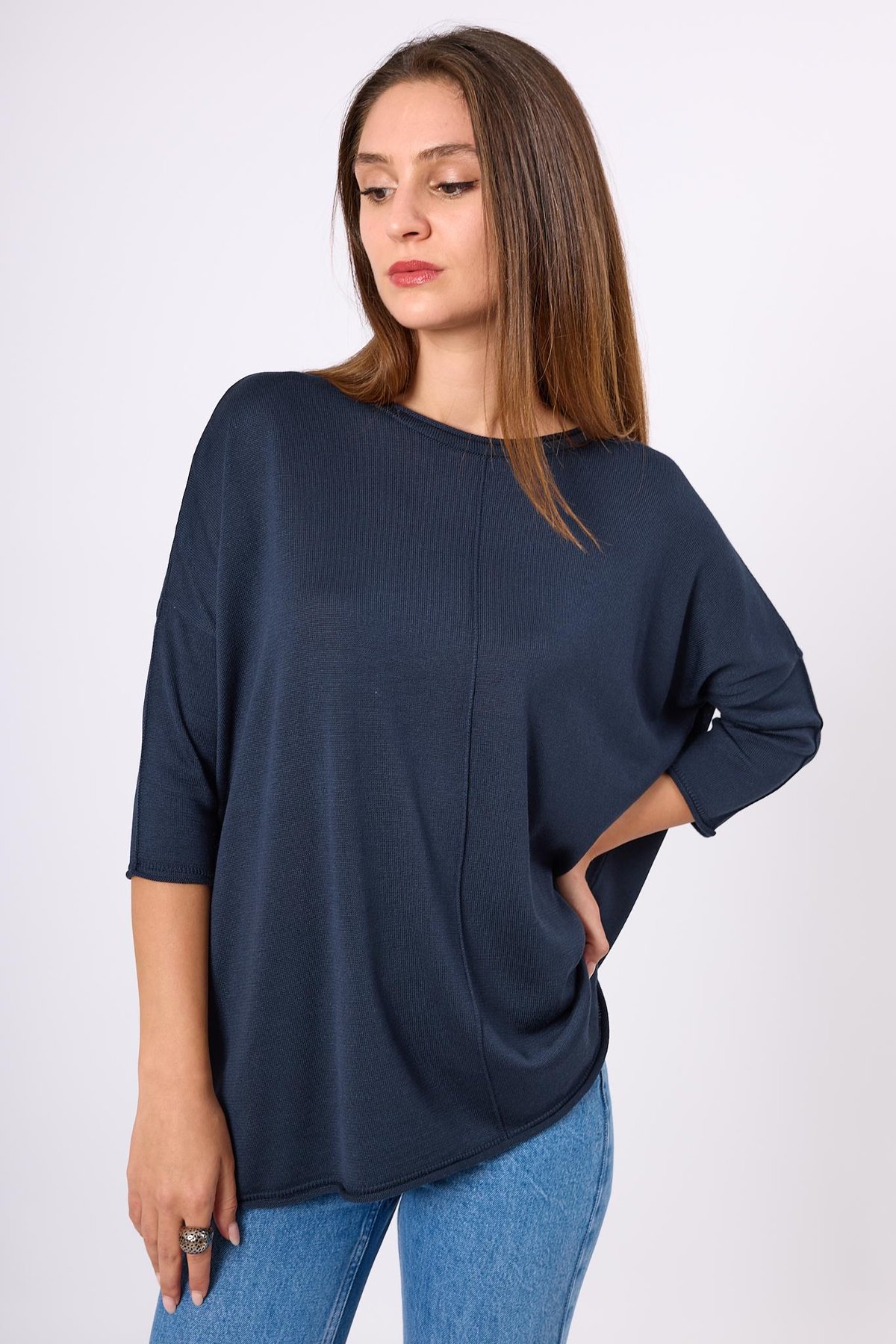 Peraluna Helion Bol Kesim Kadin Triko Kazak - Lacivert