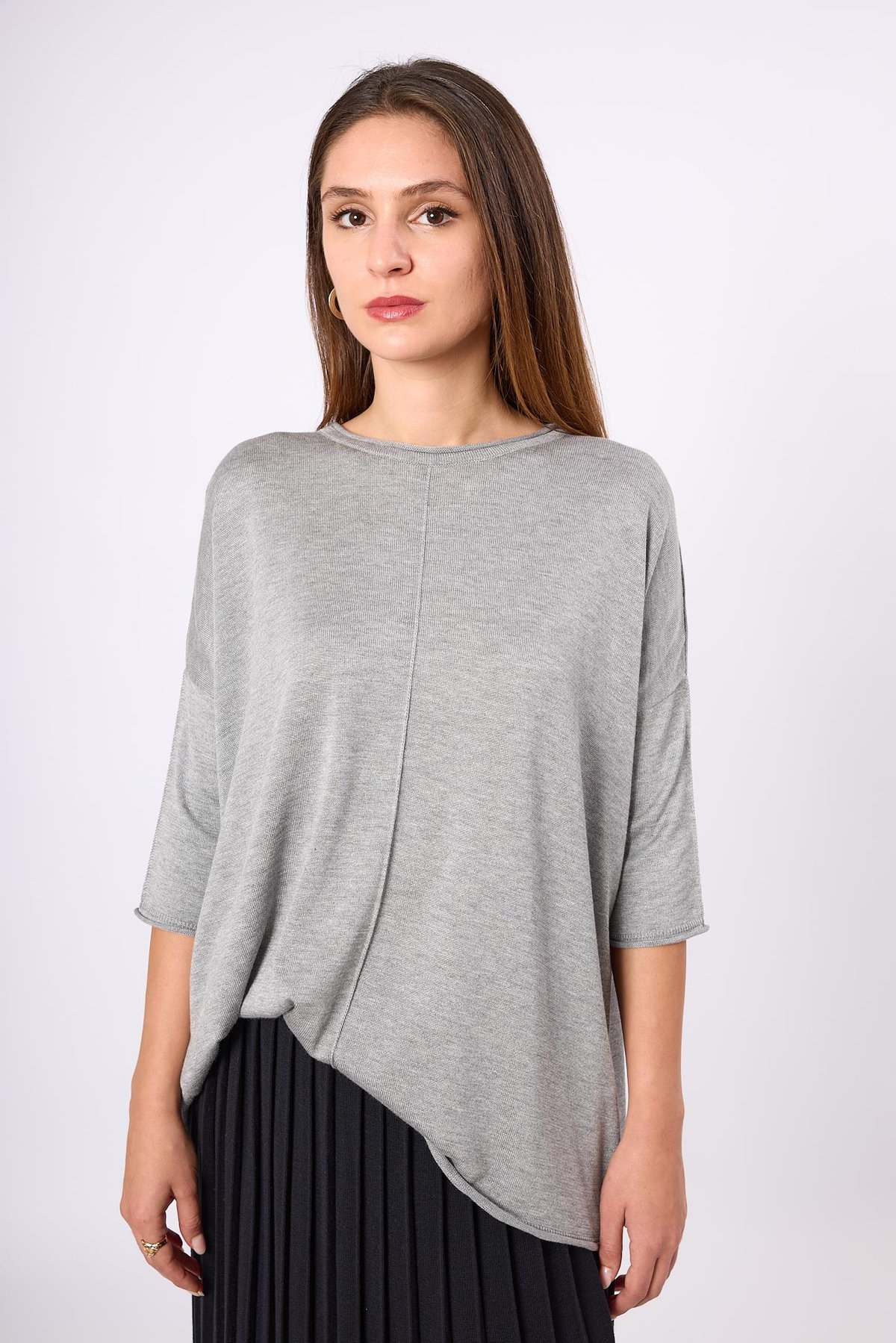 Peraluna Helion Bol Kesim Kadin Triko Kazak - Gri Melanj