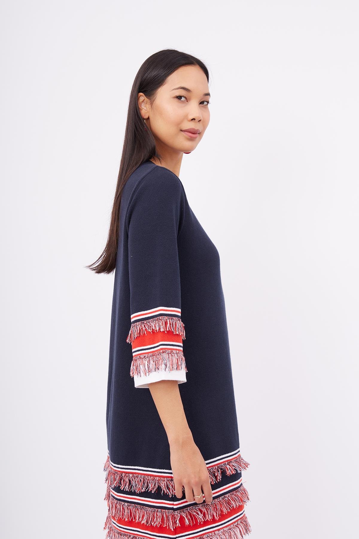 Peraluna HILDA DRESS Püskül Detaylı A Form 3/4 Kol Rahat Kadın Triko Elbise - Lacivert