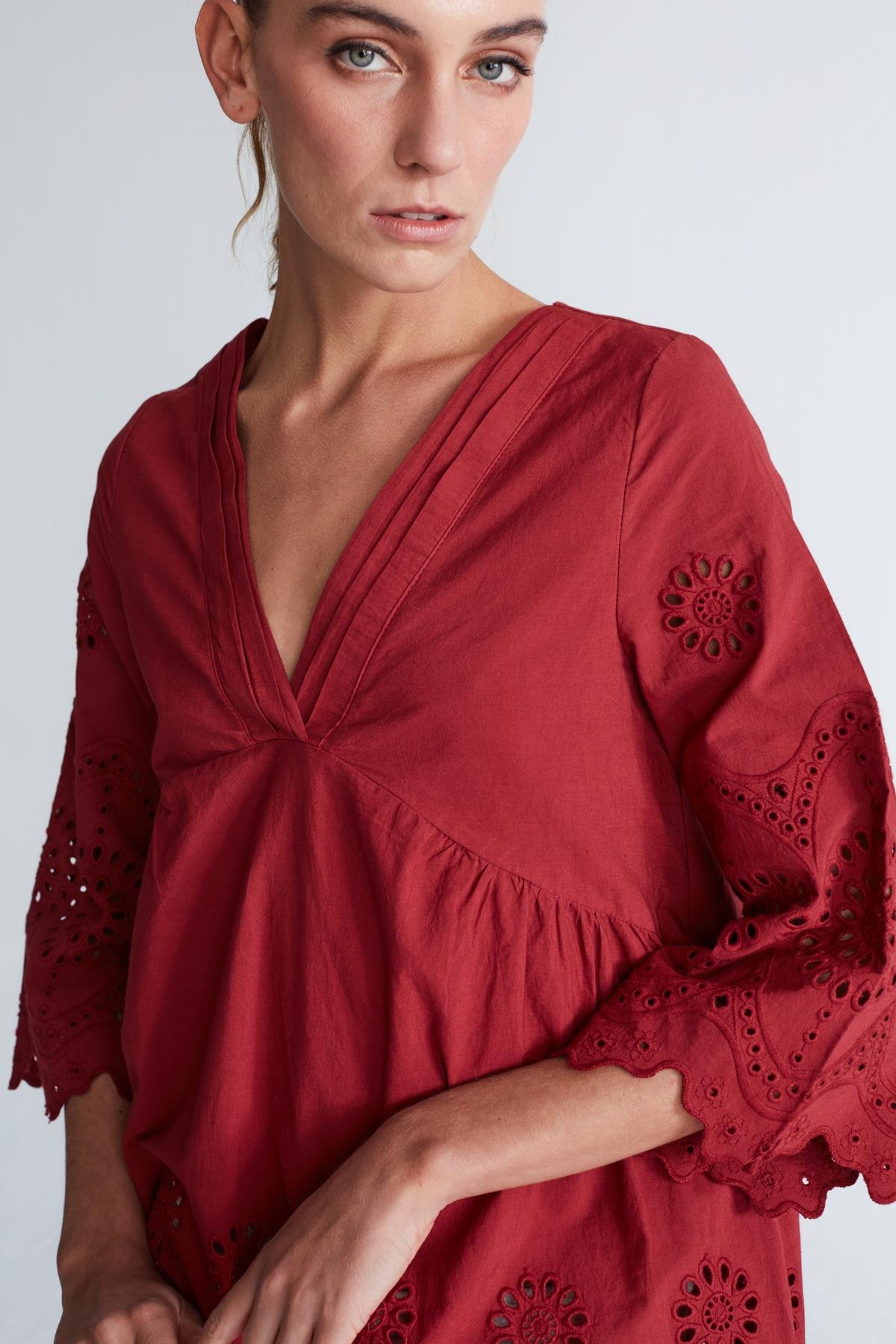 Peraluna HİROMİ DRESS %100 Pamuk 3/4 Kol Diz Hizası Yazlık Kadın Elbise Magenta