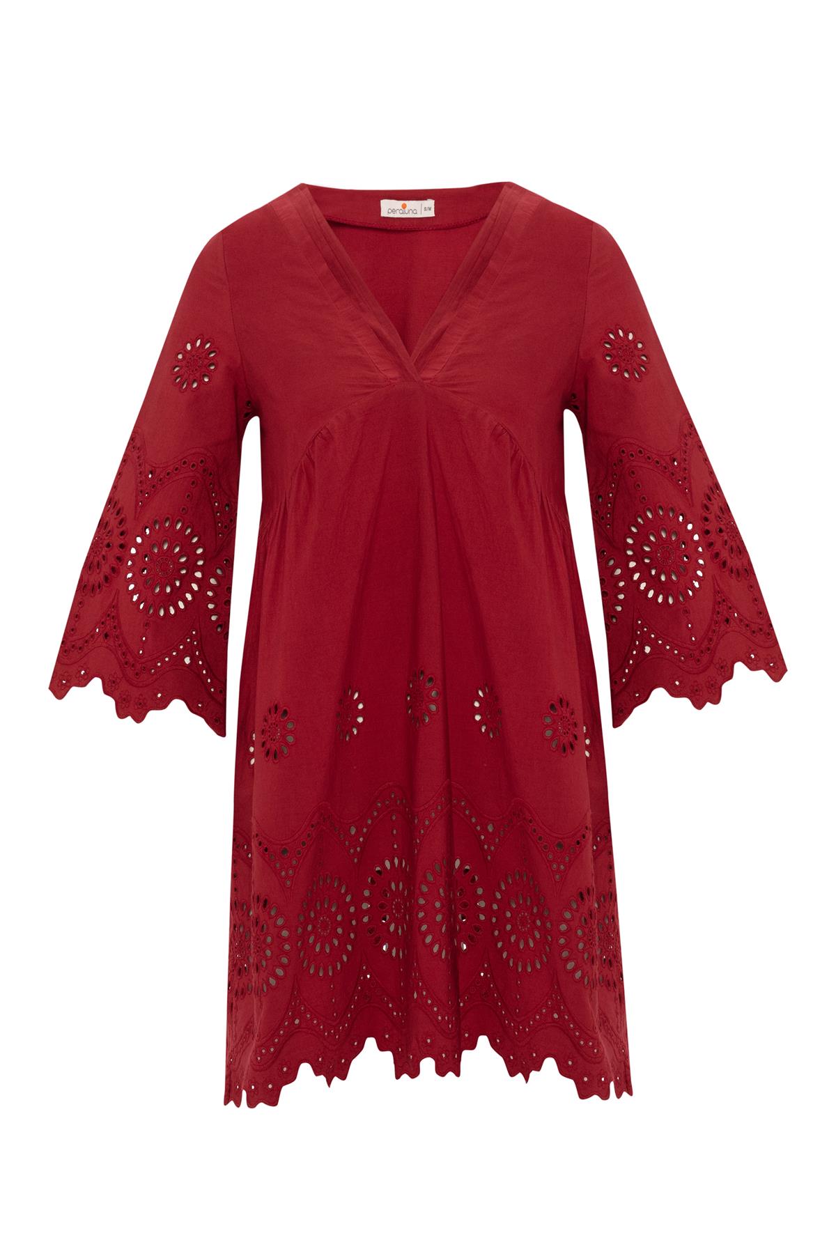 Peraluna HİROMİ DRESS %100 Pamuk 3/4 Kol Diz Hizası Yazlık Kadın Elbise Magenta