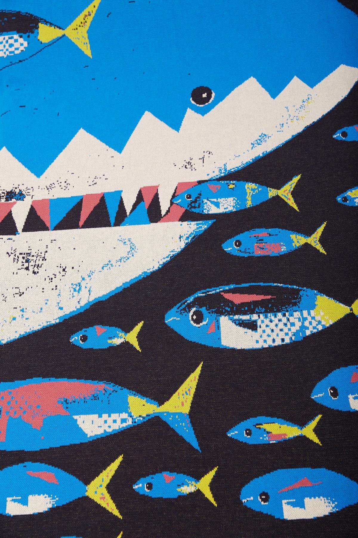 Peraluna HUNGRY SHARK BEACH COVER Köpek Balığı Desenli Pamuklu Triko Plaj Örtüsü 75X150 CM - Mavi Multi