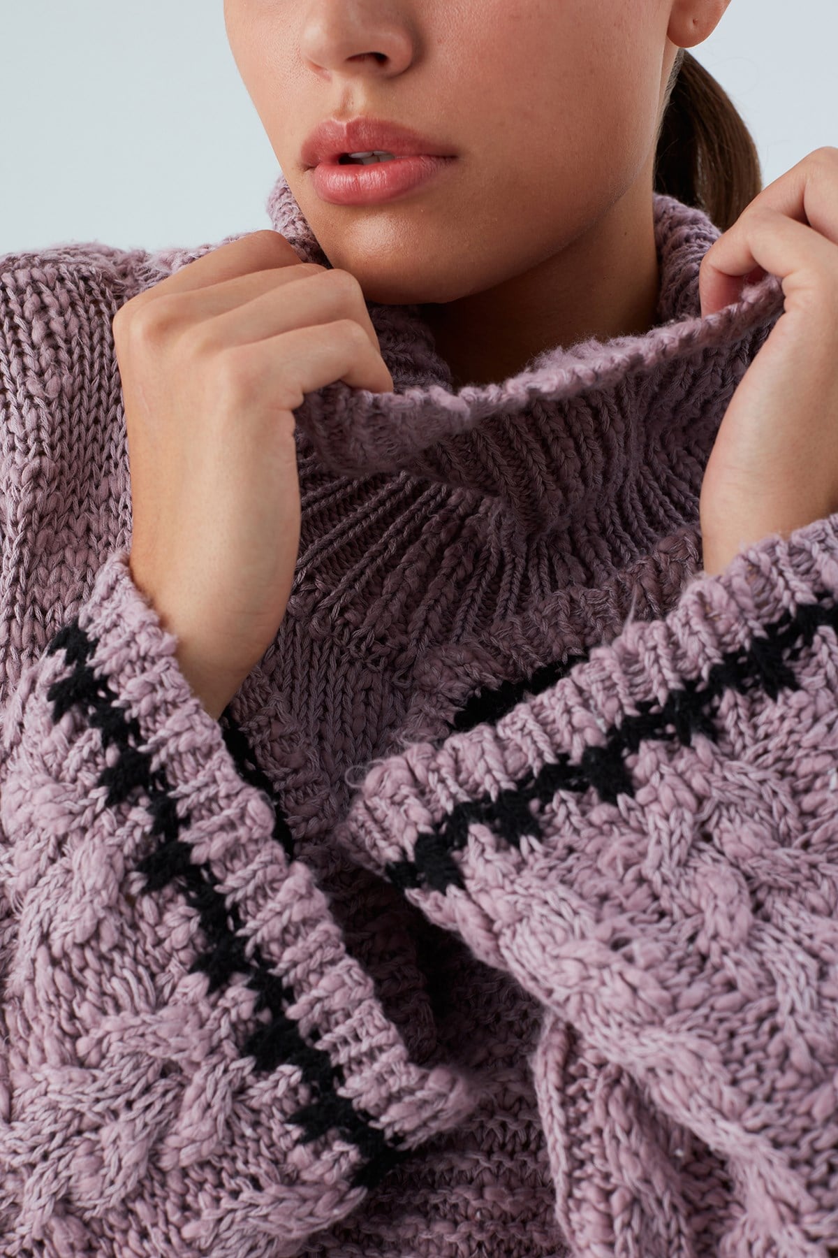 Peraluna ILDA PULLOVER Saç Örgülü Bol Kesim Kadın Triko Kazak Gül Kurusu