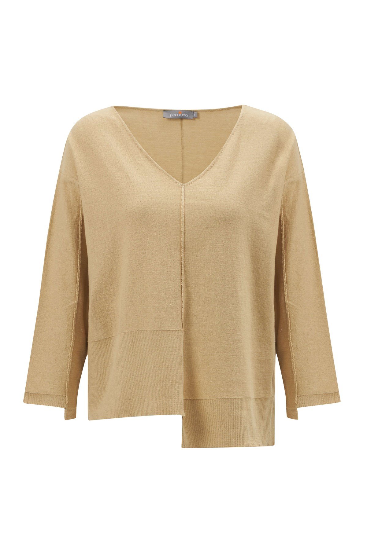 Peraluna İnce V Yaka Kadın Triko Tunik Bej