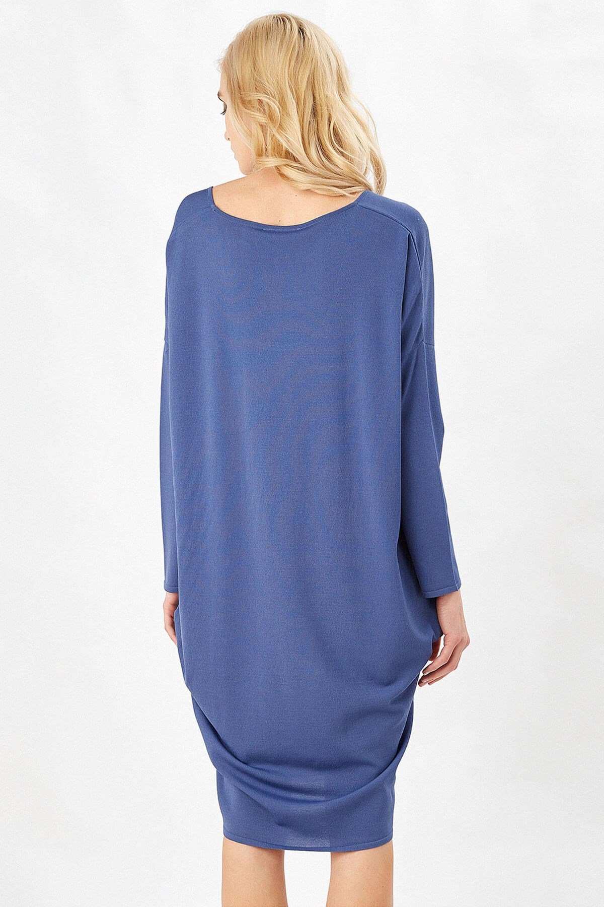 Peraluna Indigo Renk 3/4 Kol Balon Kadın Triko Elbise