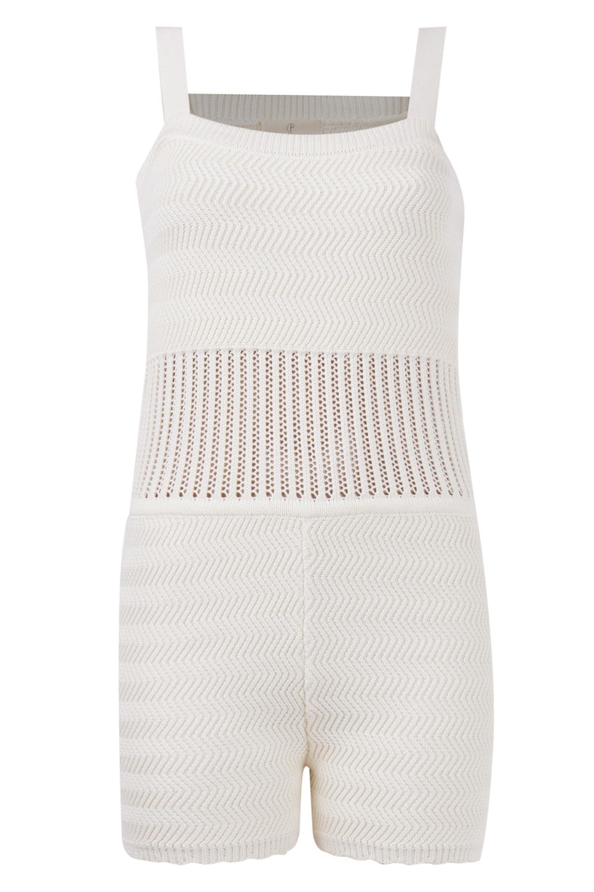 Peraluna IRIS BODY Balık Sırtı Örgü Bel Kısmı Ajur Örgü Retro Kadın Triko Body - Ekru