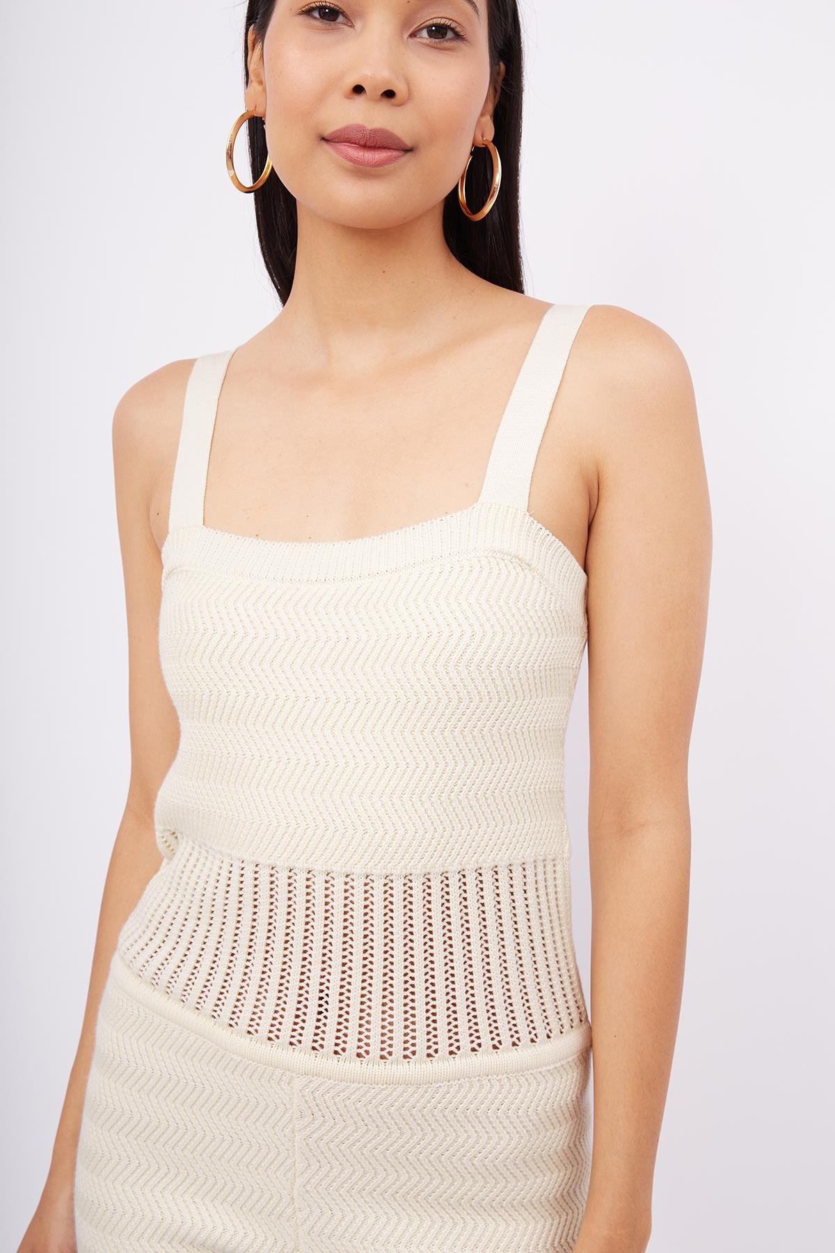 Peraluna IRIS BODY Balık Sırtı Örgü Bel Kısmı Ajur Örgü Retro Kadın Triko Body - Ekru