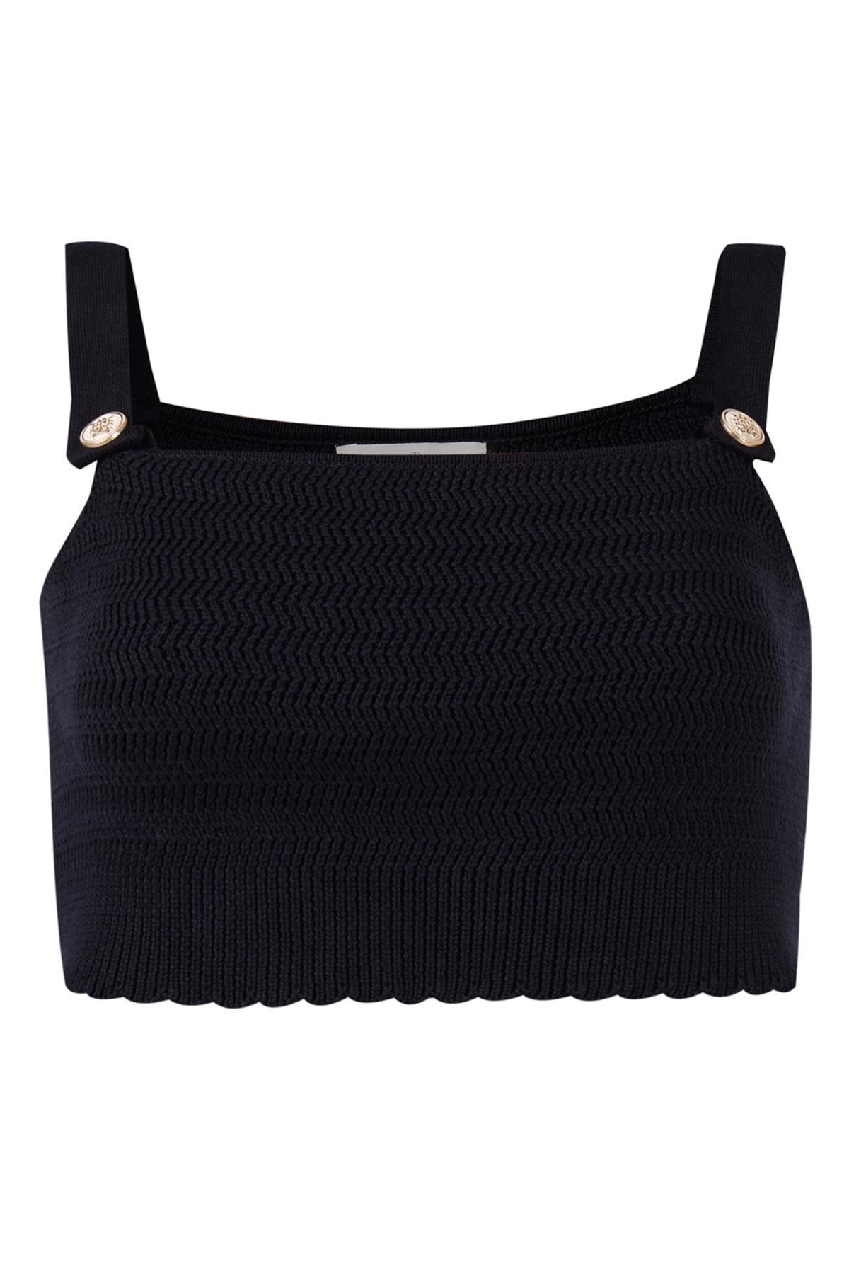 Peraluna IRIS BRALETTE Balık Sırtı Örgü Altın Renk Düğmeli Kadın Triko Bralet - Siyah