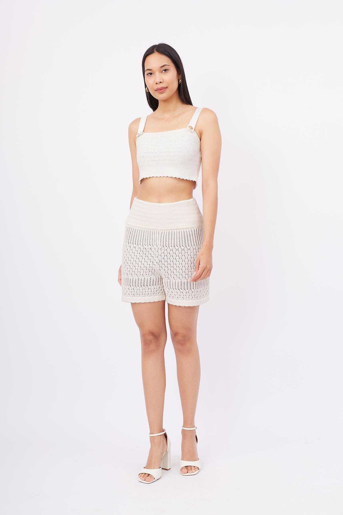 Peraluna IRIS BRALETTE Balık Sırtı Örgü Altın Renk Düğmeli Kadın Triko Bralet - Ekru