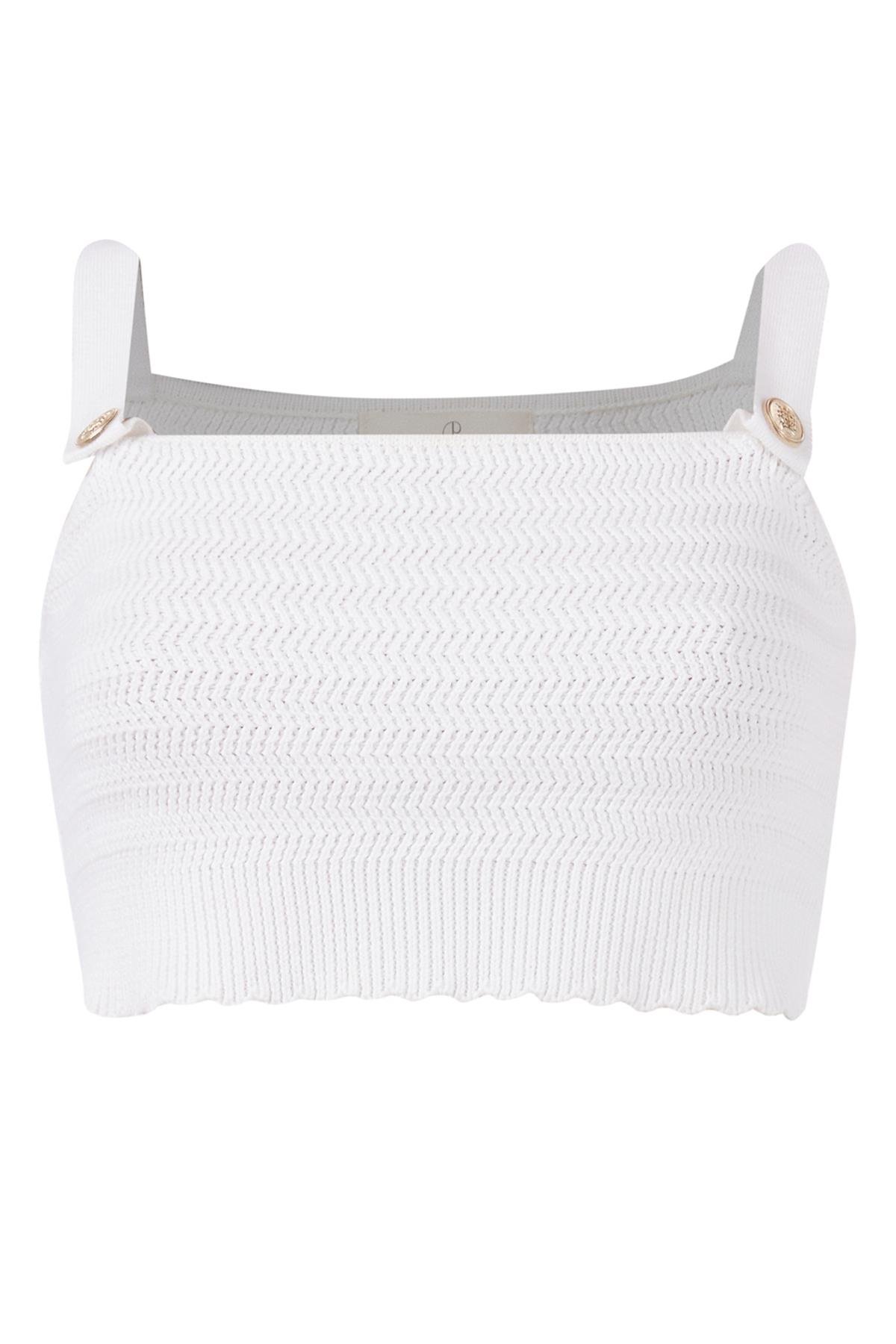 Peraluna IRIS BRALETTE Balık Sırtı Örgü Altın Renk Düğmeli Kadın Triko Bralet - Ekru
