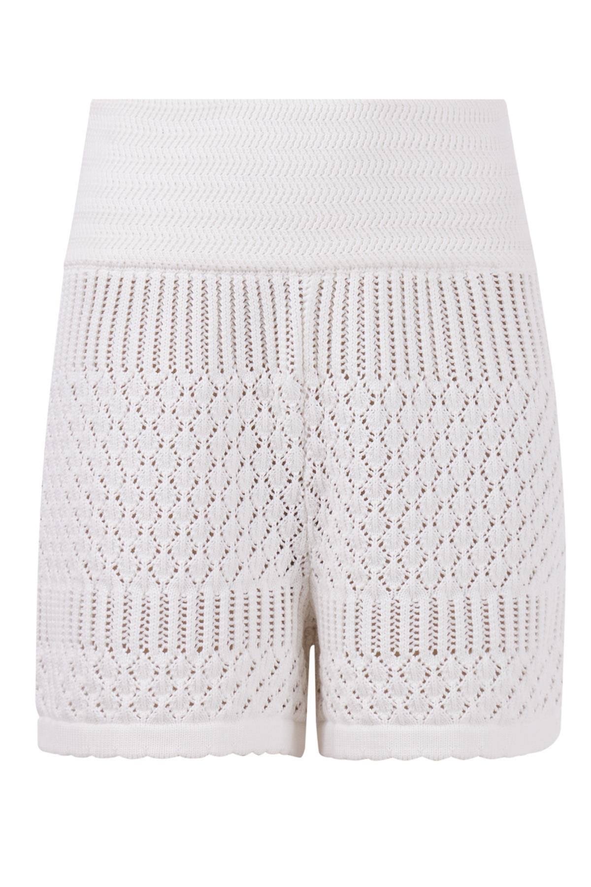 Peraluna IRIS SHORT Ajur Örgü Beli Lastikli Rahat Kesim Kadın Triko Şort - Ekru