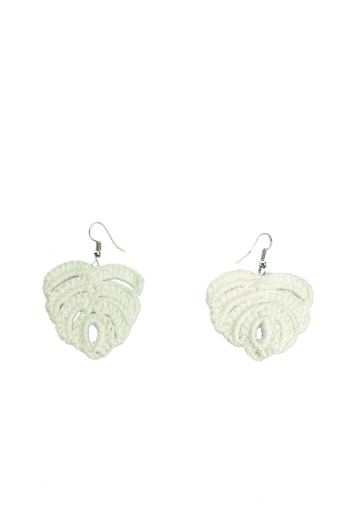 Peraluna ISABEL EARRINGS Handmade Leaf Design Earrings - Ecru