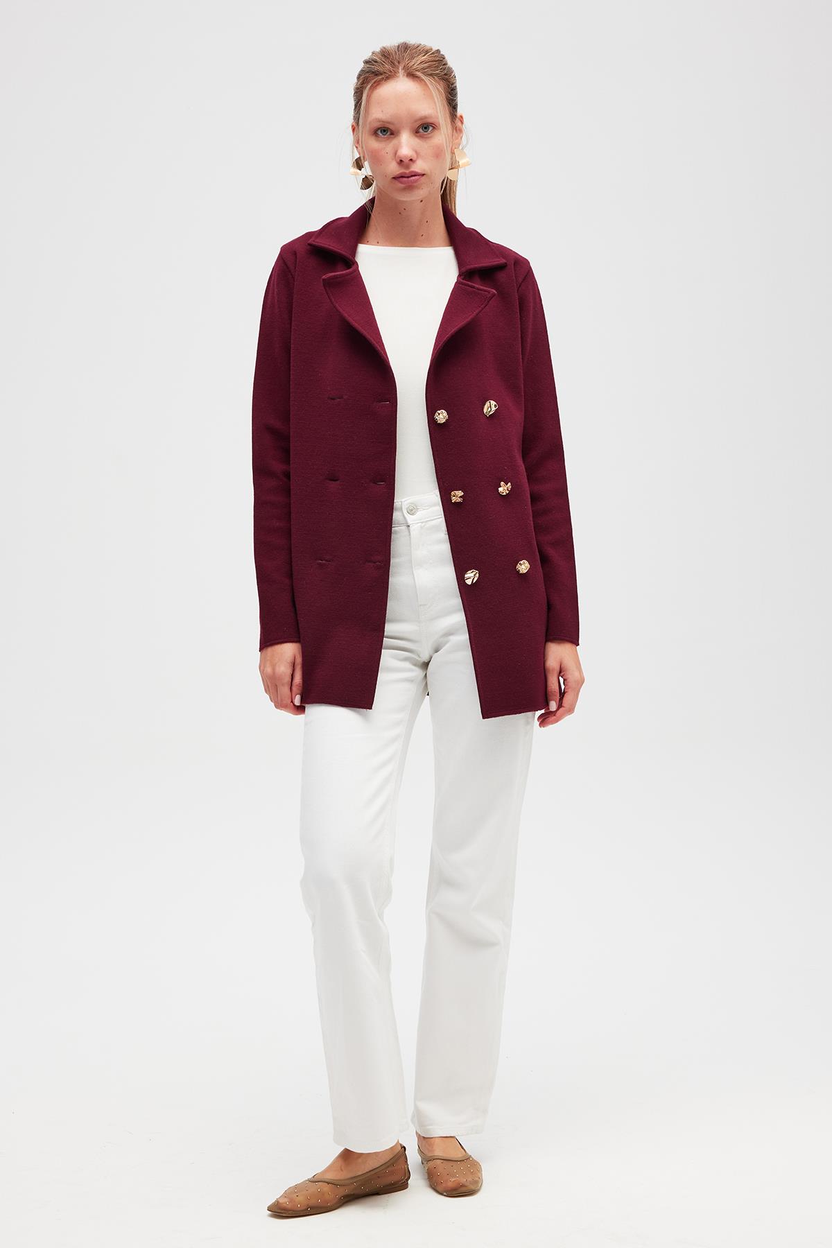 PERALUNA Jisha, Kadın Örme Triko Blazer Ceket - Bordo