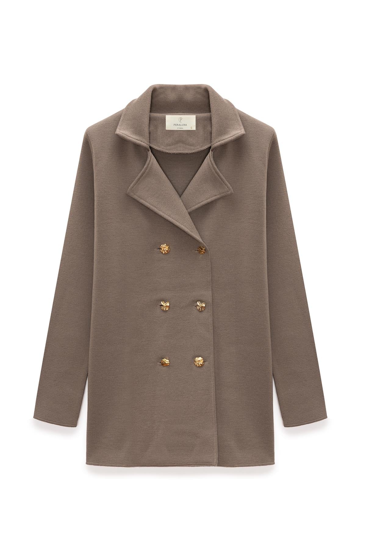 PERALUNA Jisha, Kadın Örme Triko Blazer Ceket - Vizon