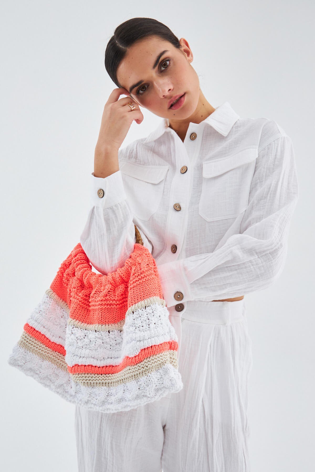 Peraluna JOİ BAG Yuvarlak Saplı Yazlık Kadın Triko Çanta Neon Turuncu