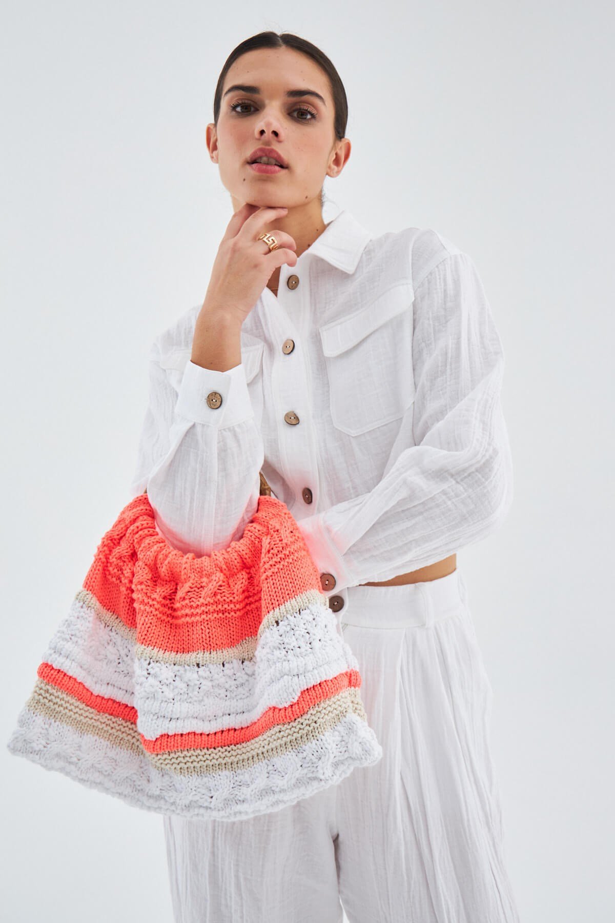 Peraluna JOİ BAG Yuvarlak Saplı Yazlık Kadın Triko Çanta Neon Turuncu