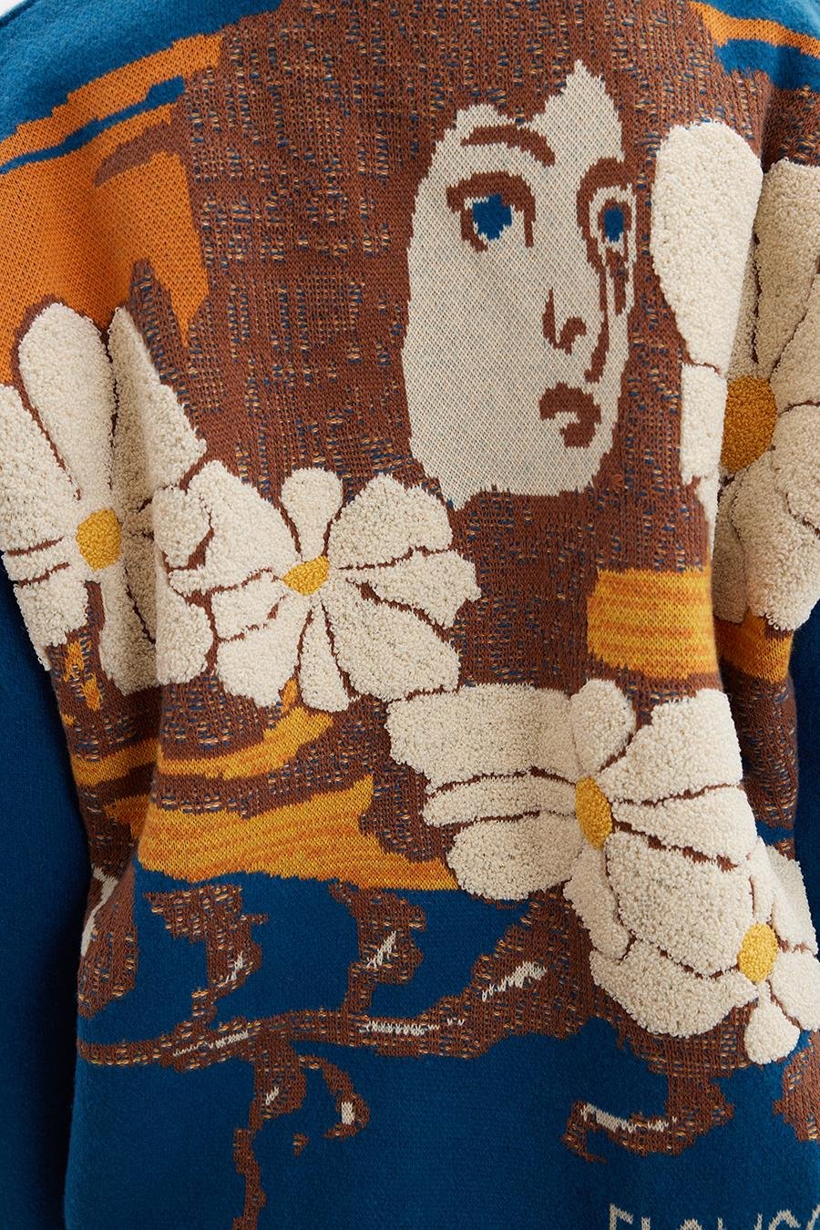 Peraluna JOSEPHINE CARDIGAN V Yaka Jakarlı Geniş Kesim Organik Pamuk-Yün Karışım Kadın Triko Hırka - Multi