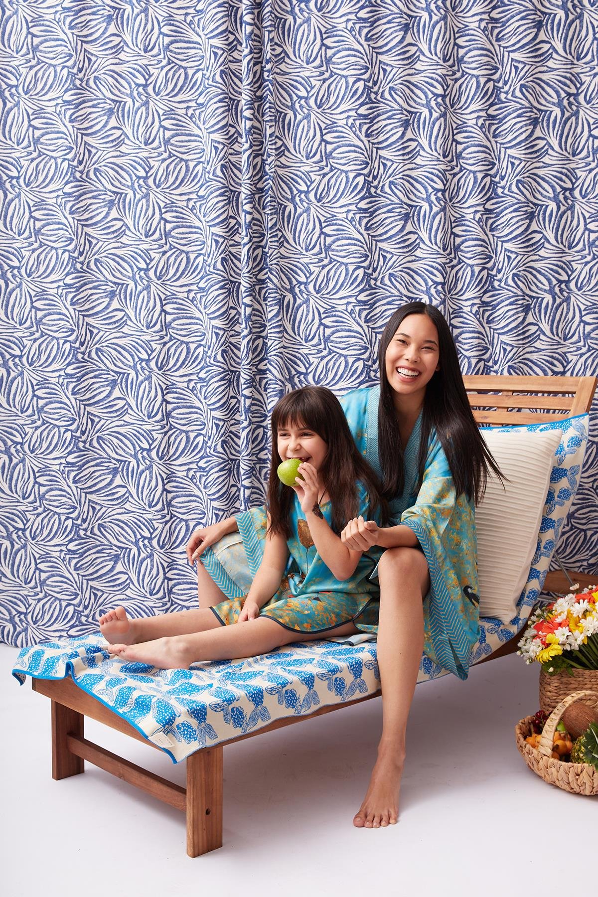 Peraluna JOY GIRL DRESS Anne-Kız Çocuk Baskılı Saten Kız Çocuk Elbise - Turkuaz