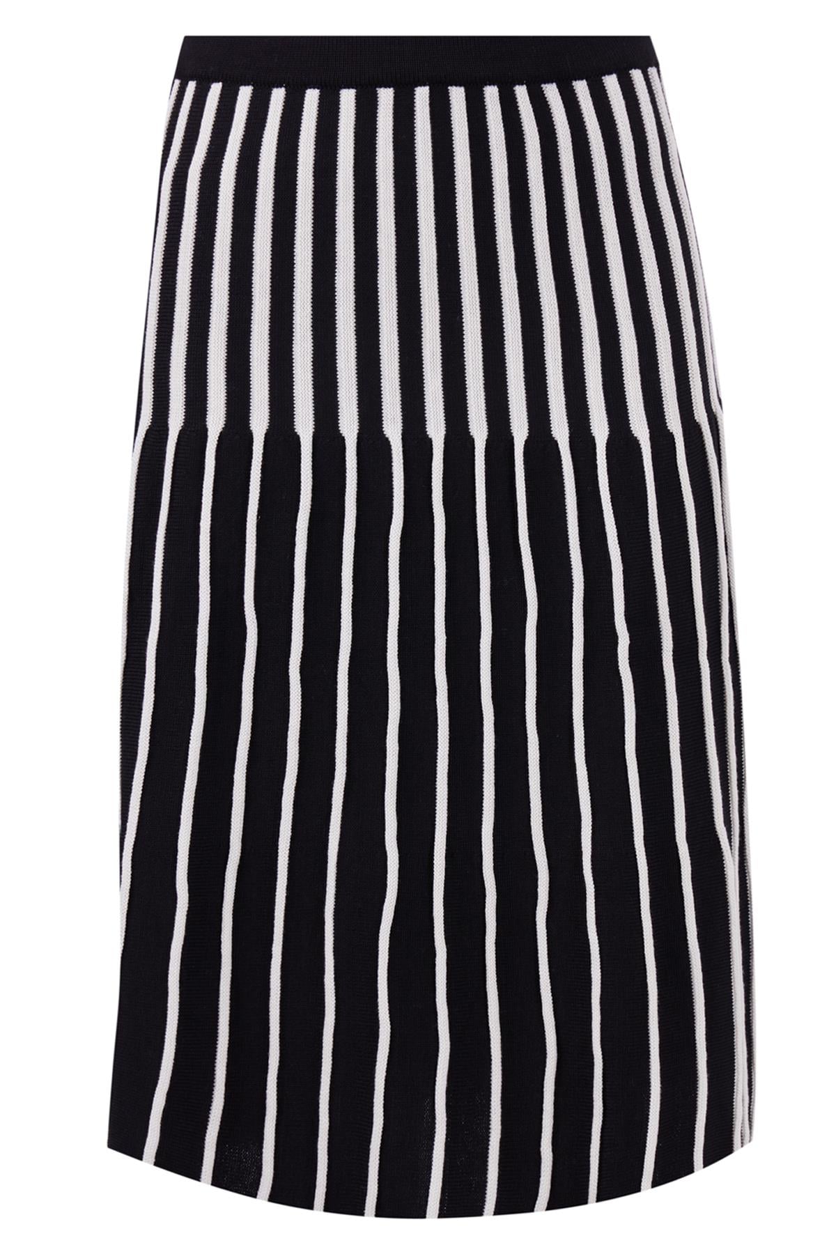 Peraluna JULE SKIRT Midi Boy Çizgili Çan Etek - Siyah/Ekru