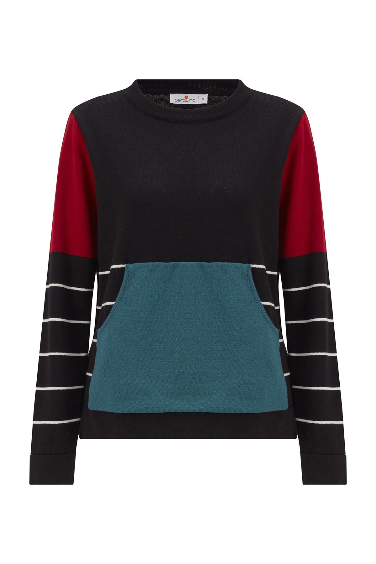 Peraluna JUNE PULLOVER %100 Pamuk Çizgili Kangru Cepli Kadın Triko Kazak Siyah