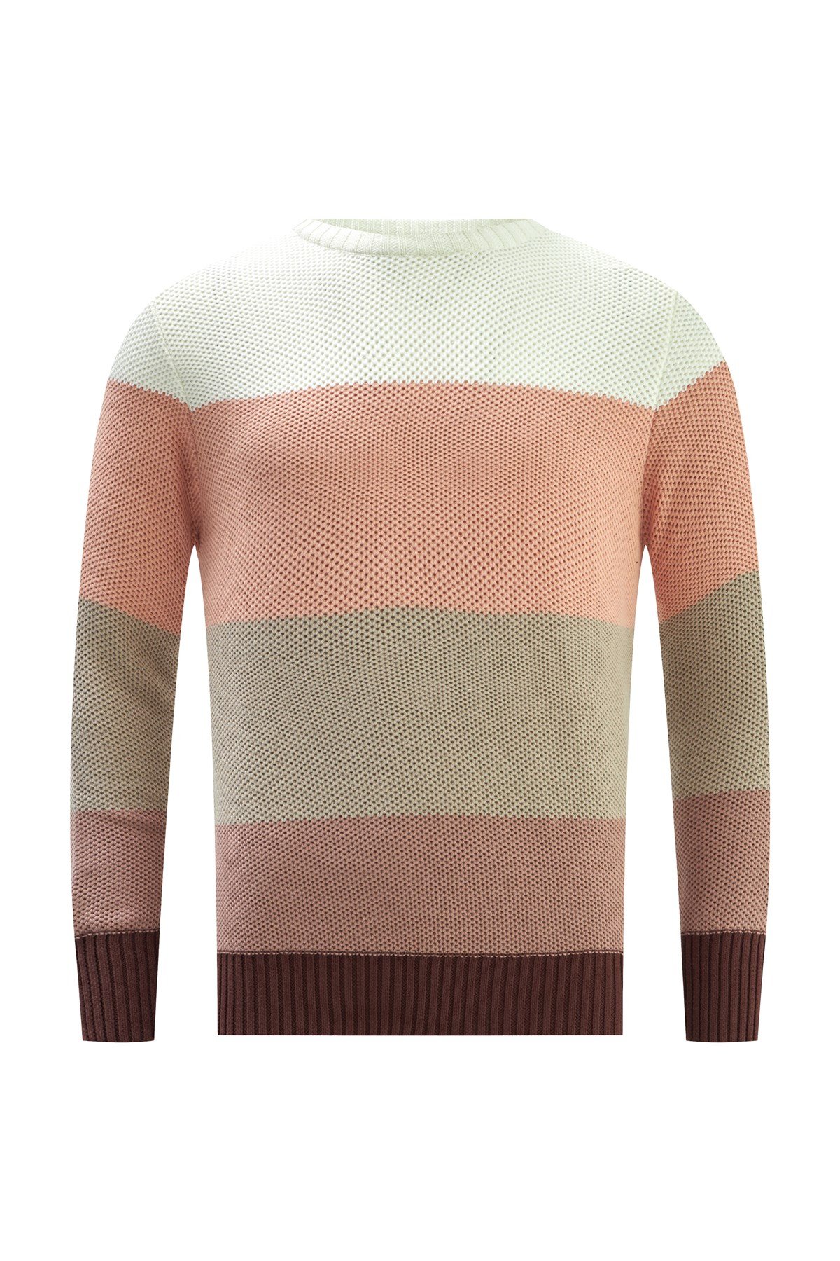 Peraluna Kahve Rengi Geçişli Bisiklet Yaka Erkek Triko Kazak