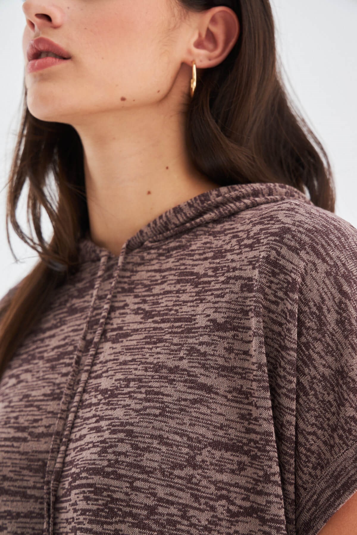 Peraluna KAIRA BLOUSE & SHORTS Kapşonlu Yazlık Kadın Triko Şort Takım Kahve Melanj