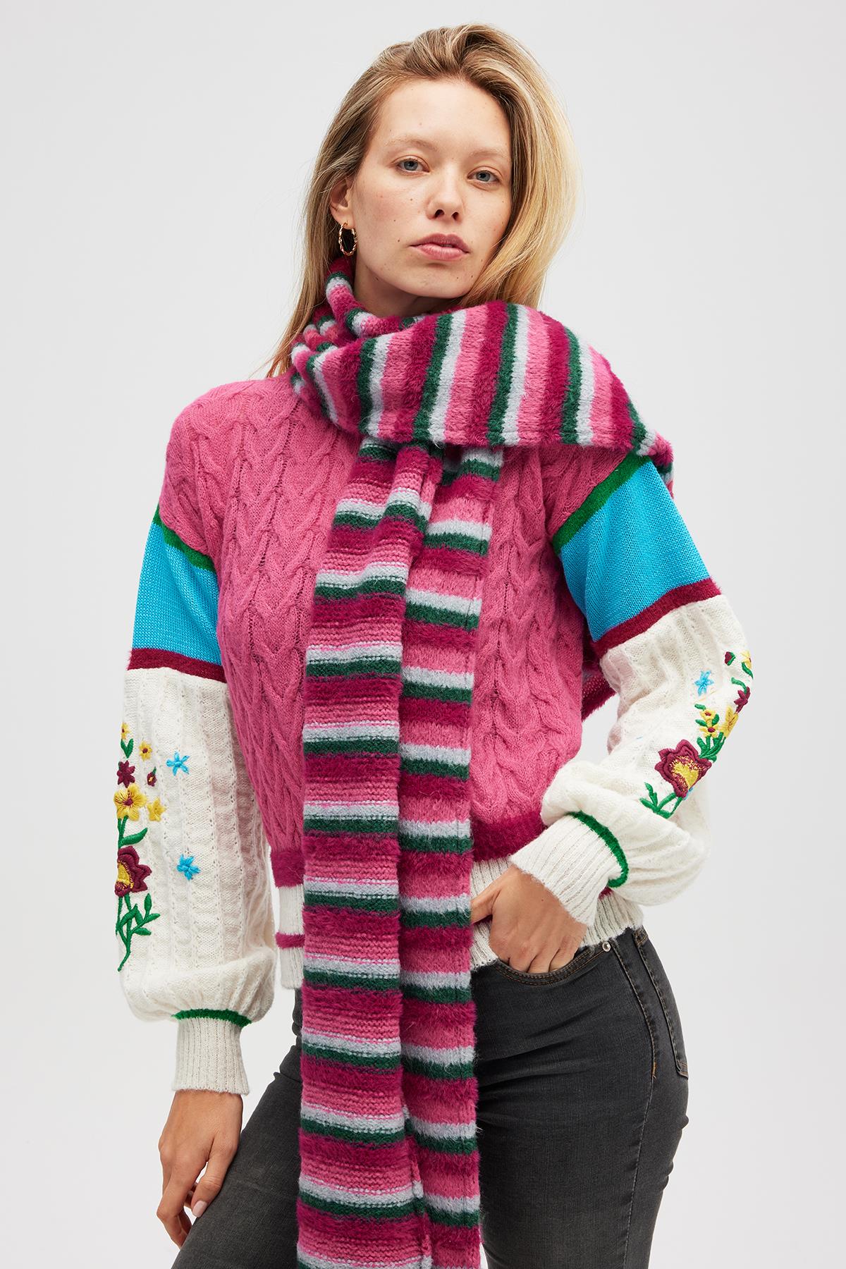 Peraluna Karmina Yumuşak Dokulu Unisex Atkı - Koyu Yeşil Multi