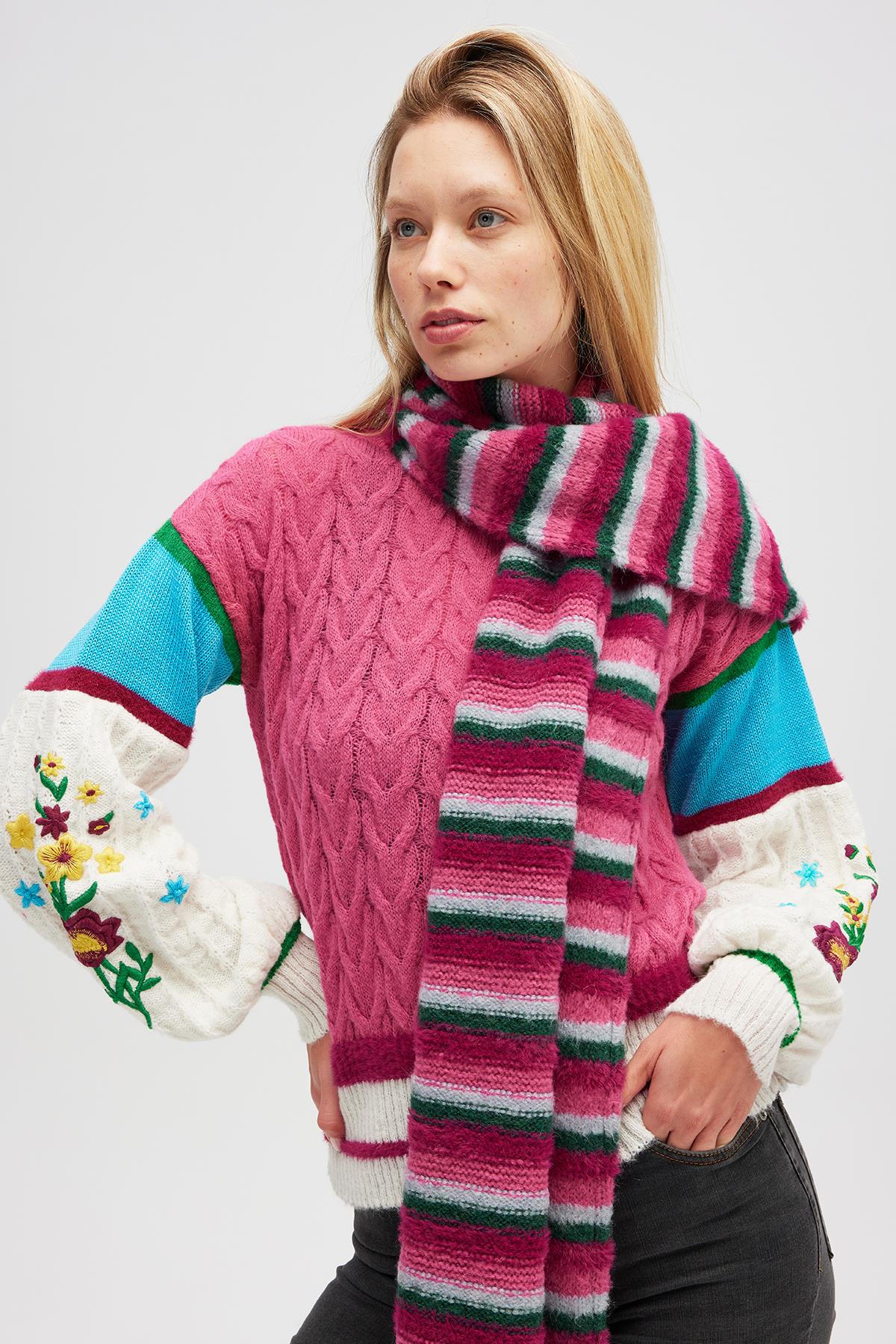 Peraluna Karmina Yumuşak Dokulu Unisex Atkı - Koyu Yeşil Multi