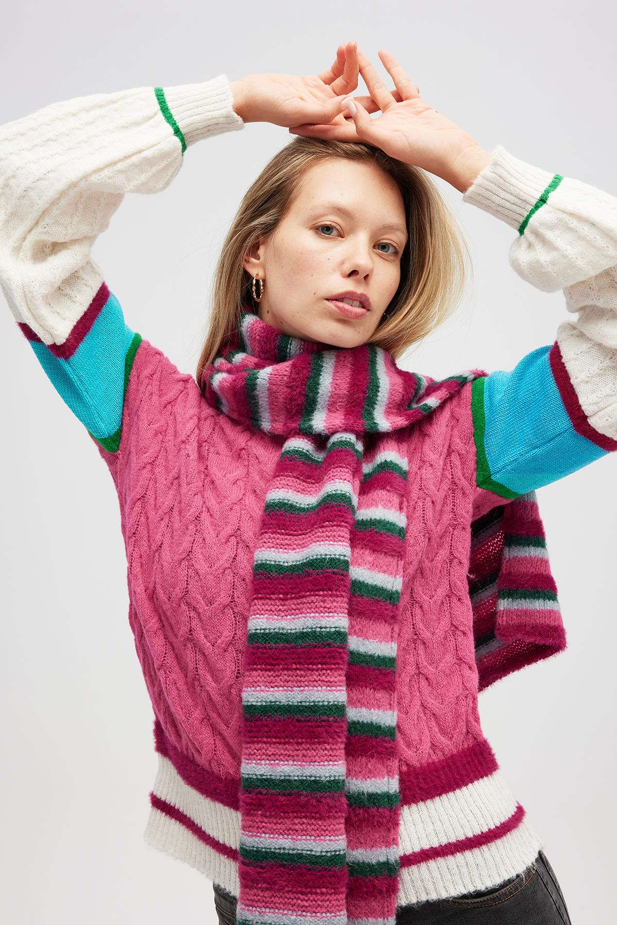 Peraluna Karmina Yumuşak Dokulu Unisex Atkı - Koyu Yeşil Multi