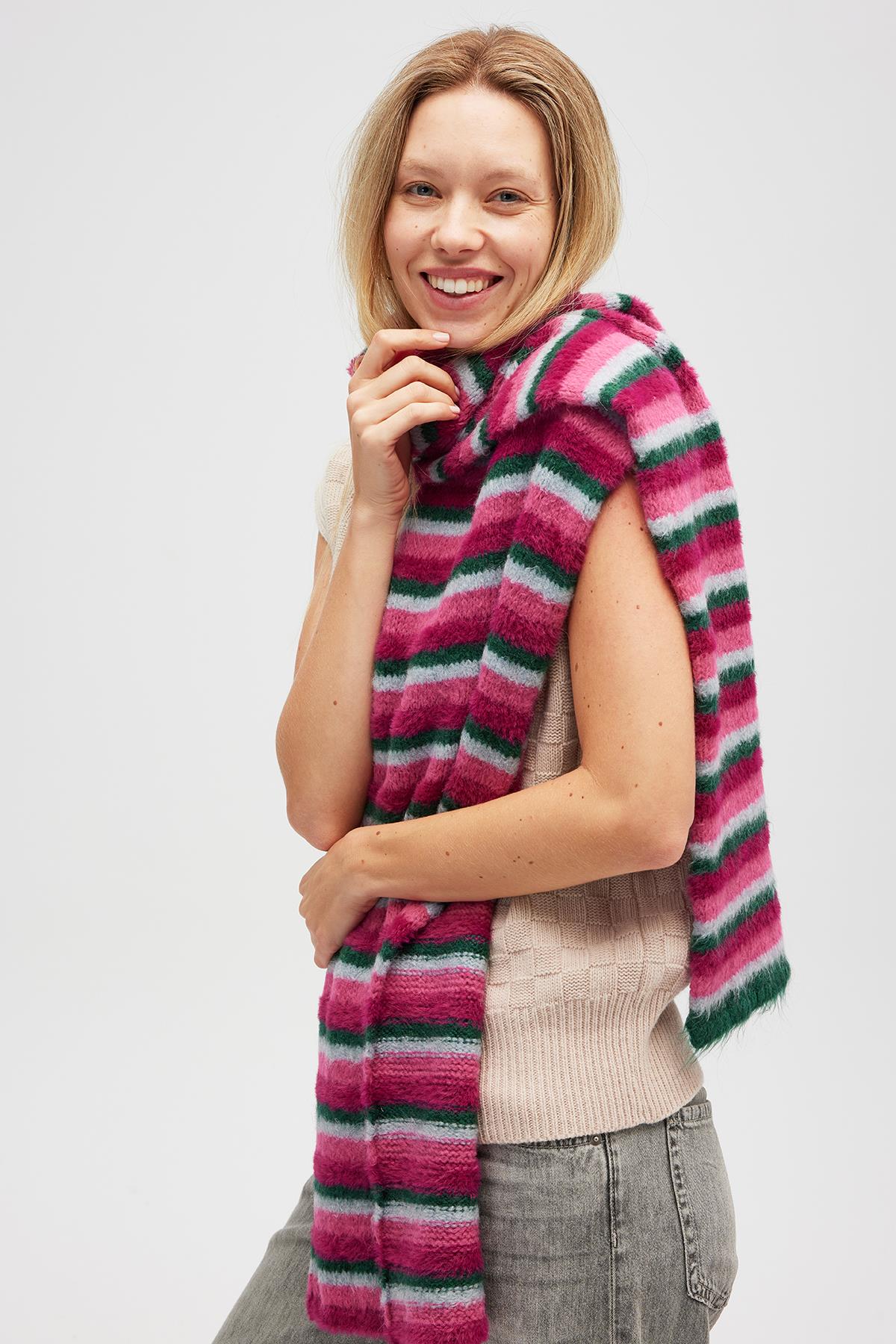 Peraluna Karmina Yumuşak Dokulu Unisex Atkı - Koyu Yeşil Multi