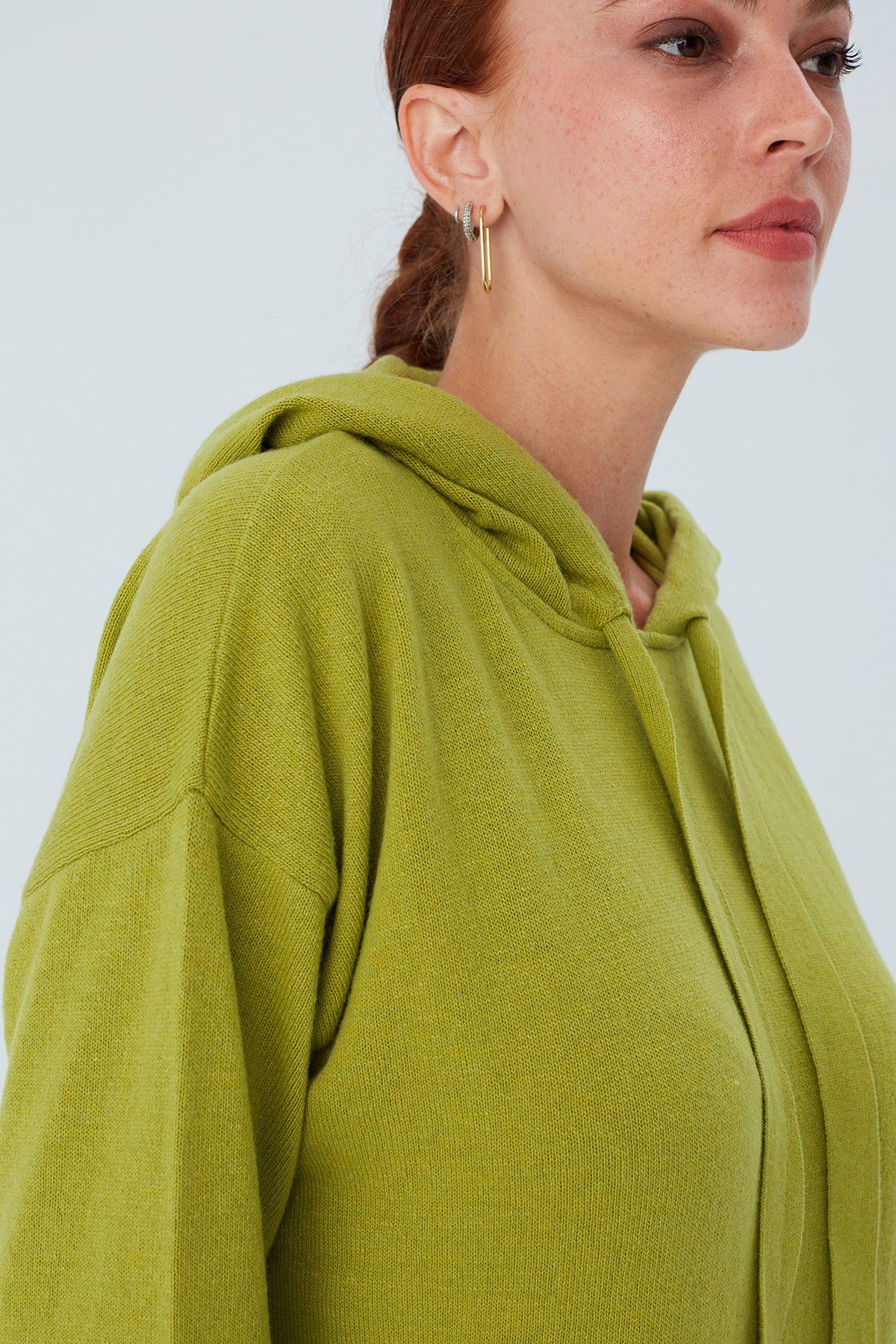 Peraluna Kaşmir Karışım Kapüşonlu Bol Kesim Kadın Triko Kazak Yeşil