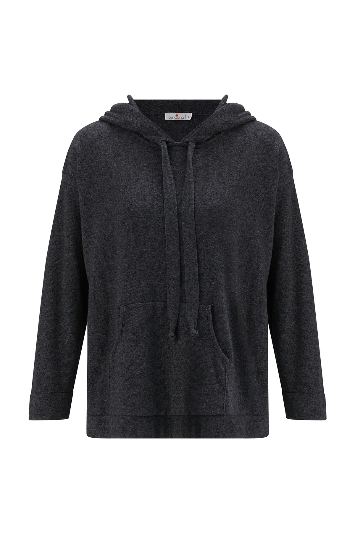 Peraluna Kaşmir Karışım Kapüşonlu Bol Kesim Kadın Triko Kazak Antrasit