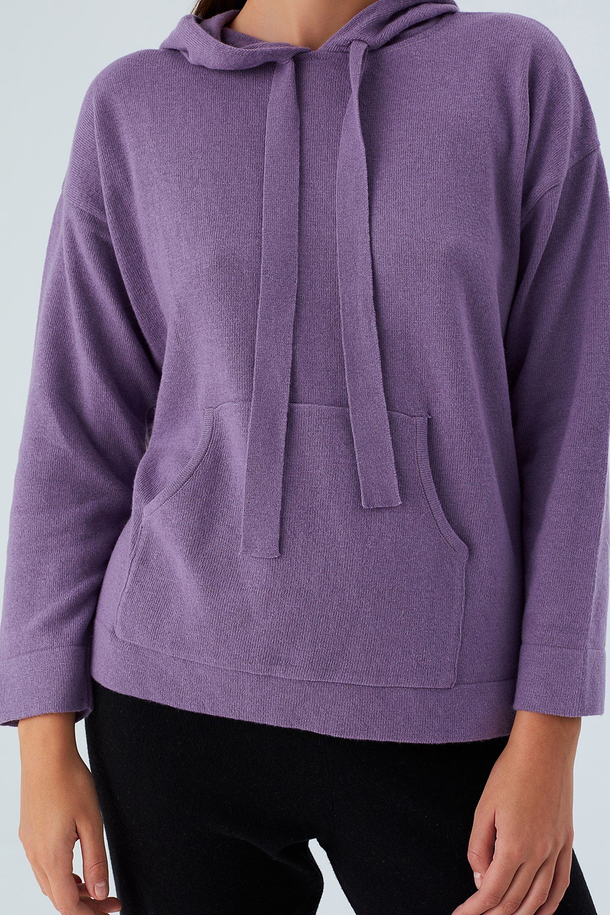 Peraluna Kaşmir Karışım Kapüşonlu Bol Kesim Kadın Triko Kazak Koyu Lila