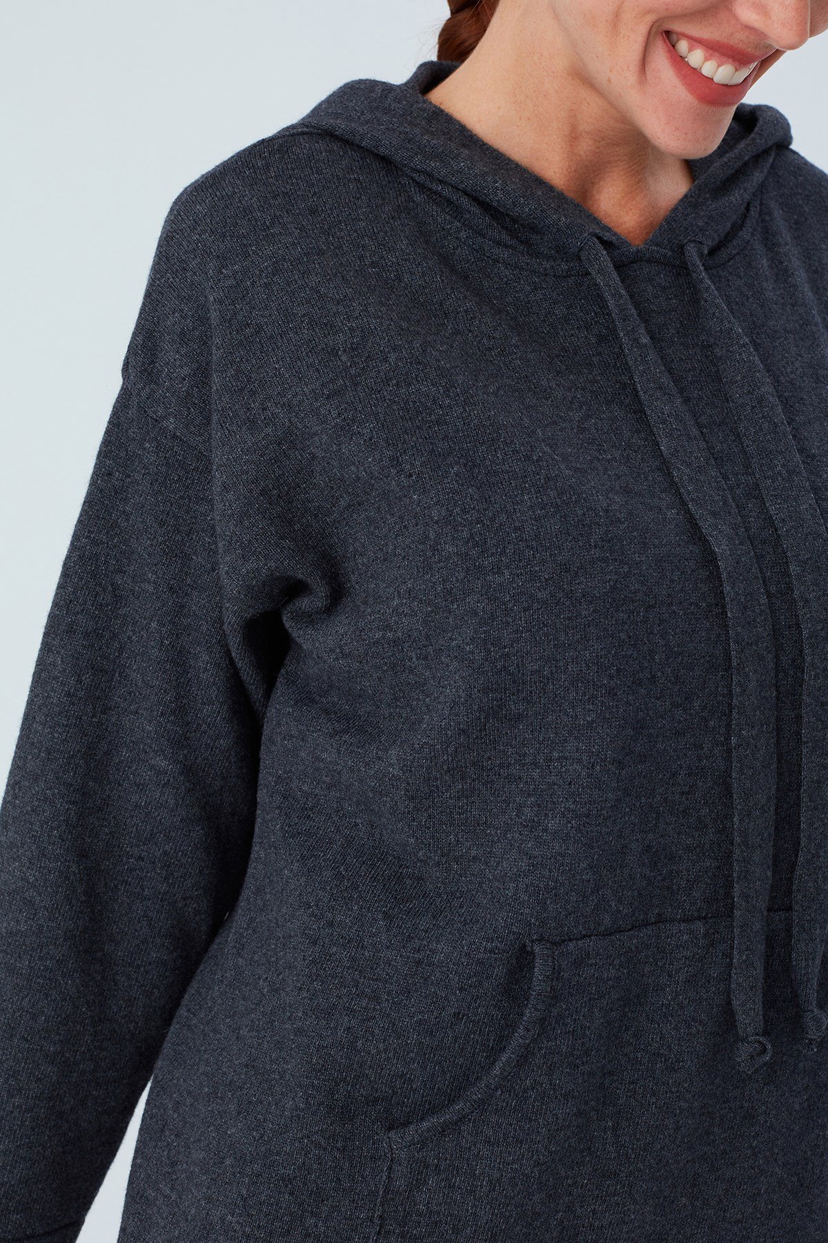 Peraluna Kaşmir Karışım Kapüşonlu Bol Kesim Kadın Triko Kazak Antrasit