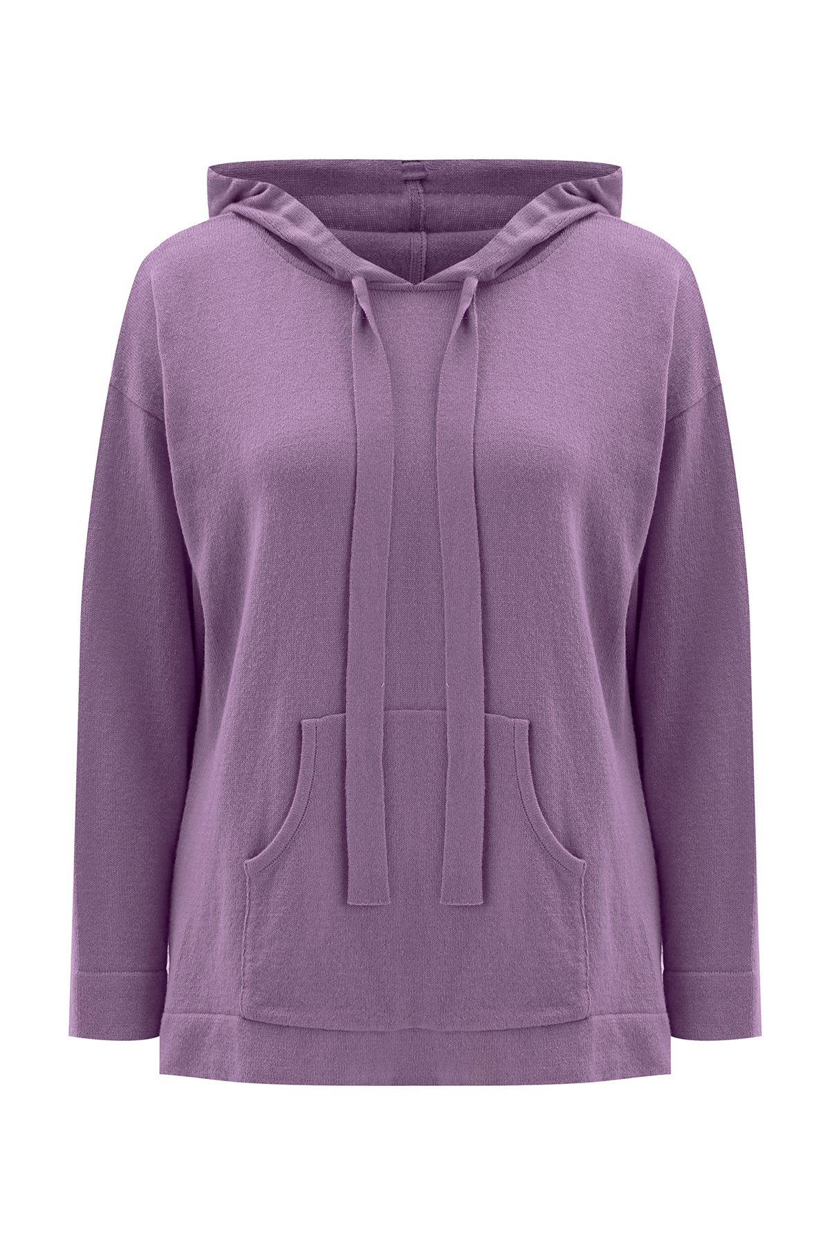 Peraluna Kaşmir Karışım Kapüşonlu Bol Kesim Kadın Triko Kazak Koyu Lila
