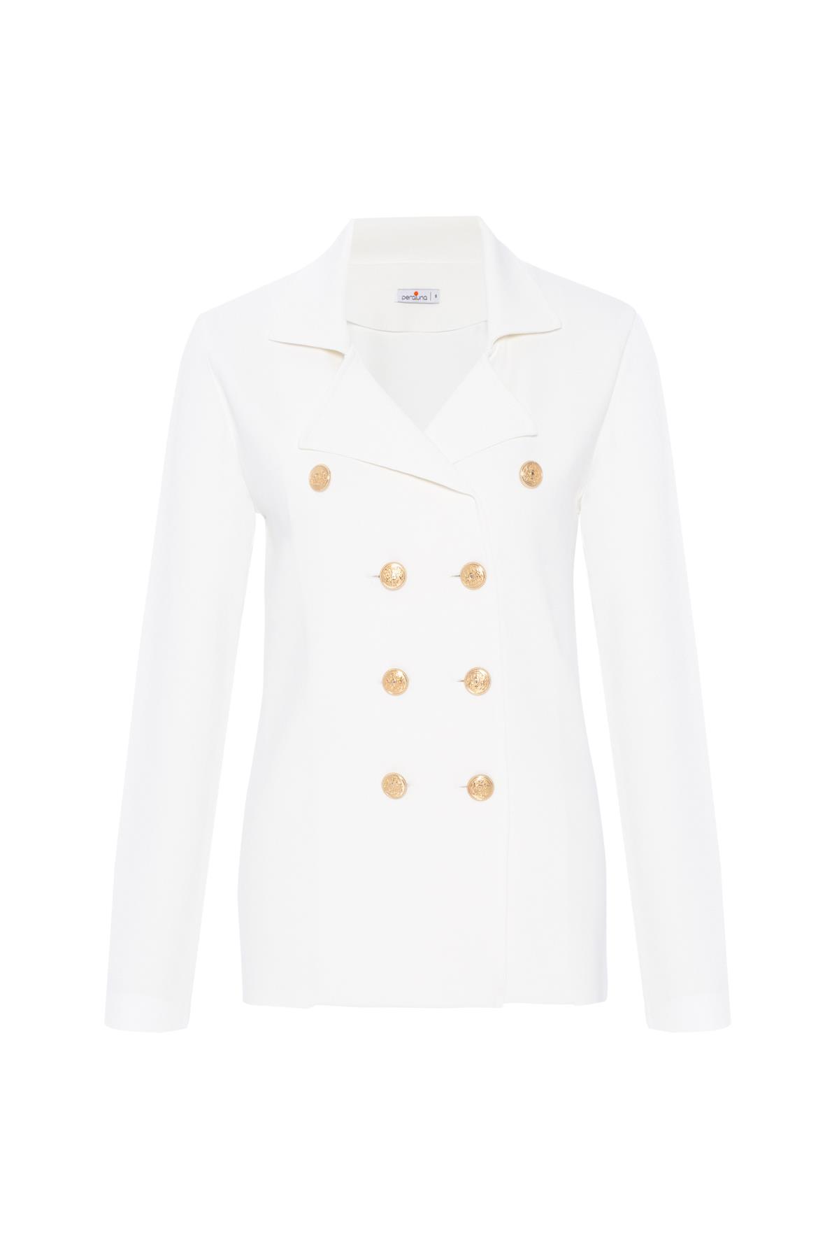 Peraluna KATHERINE BLAZER Çelik Örgü Klasik Kesim Düğmeli Blazer Kadın Triko Ceket Ekru