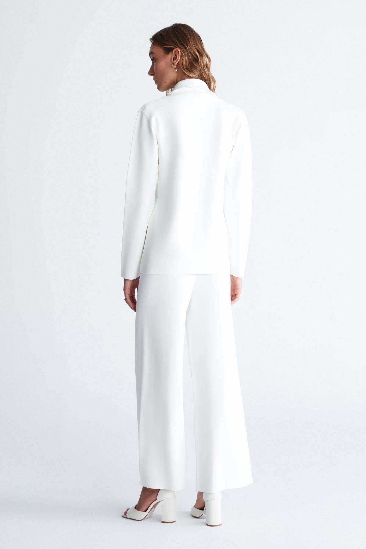 Peraluna KATHERINE BLAZER Çelik Örgü Klasik Kesim Düğmeli Blazer Kadın Triko Ceket Ekru