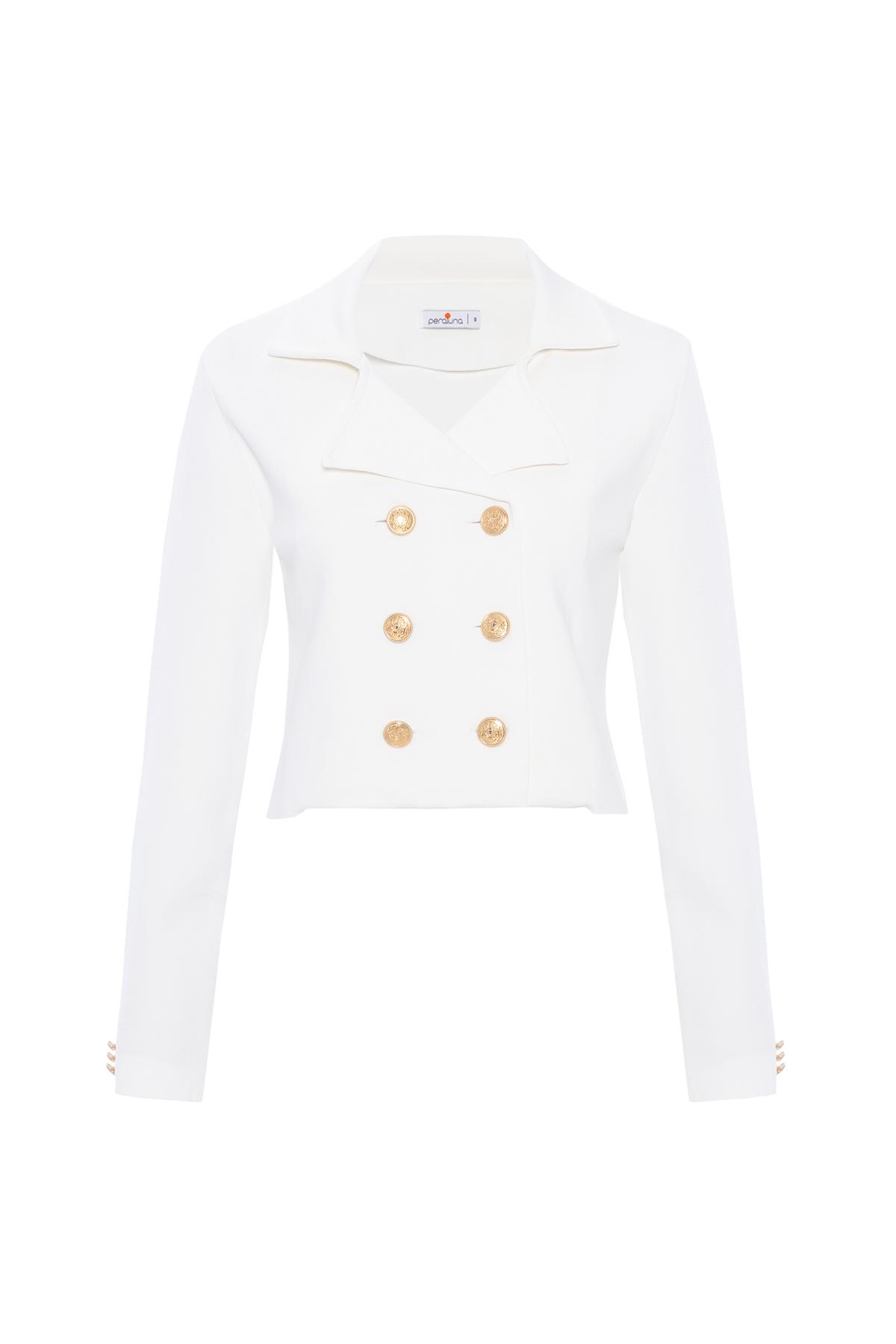 Peraluna KATHY BLAZER Çelik Örgü Crop Kruvaze Blazer Kadın Triko Ceket Ekru