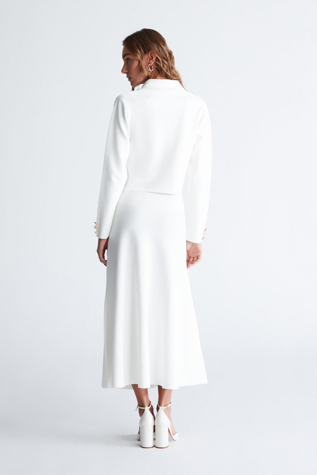 Peraluna KATHY BLAZER Çelik Örgü Crop Kruvaze Blazer Kadın Triko Ceket Ekru