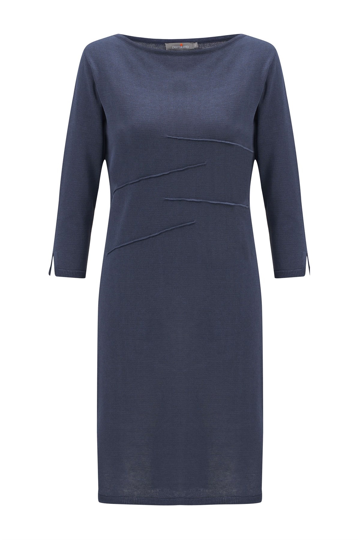 Peraluna Kayık Yaka Sade Yazlık Kadın Triko Elbise Gri/Mavi