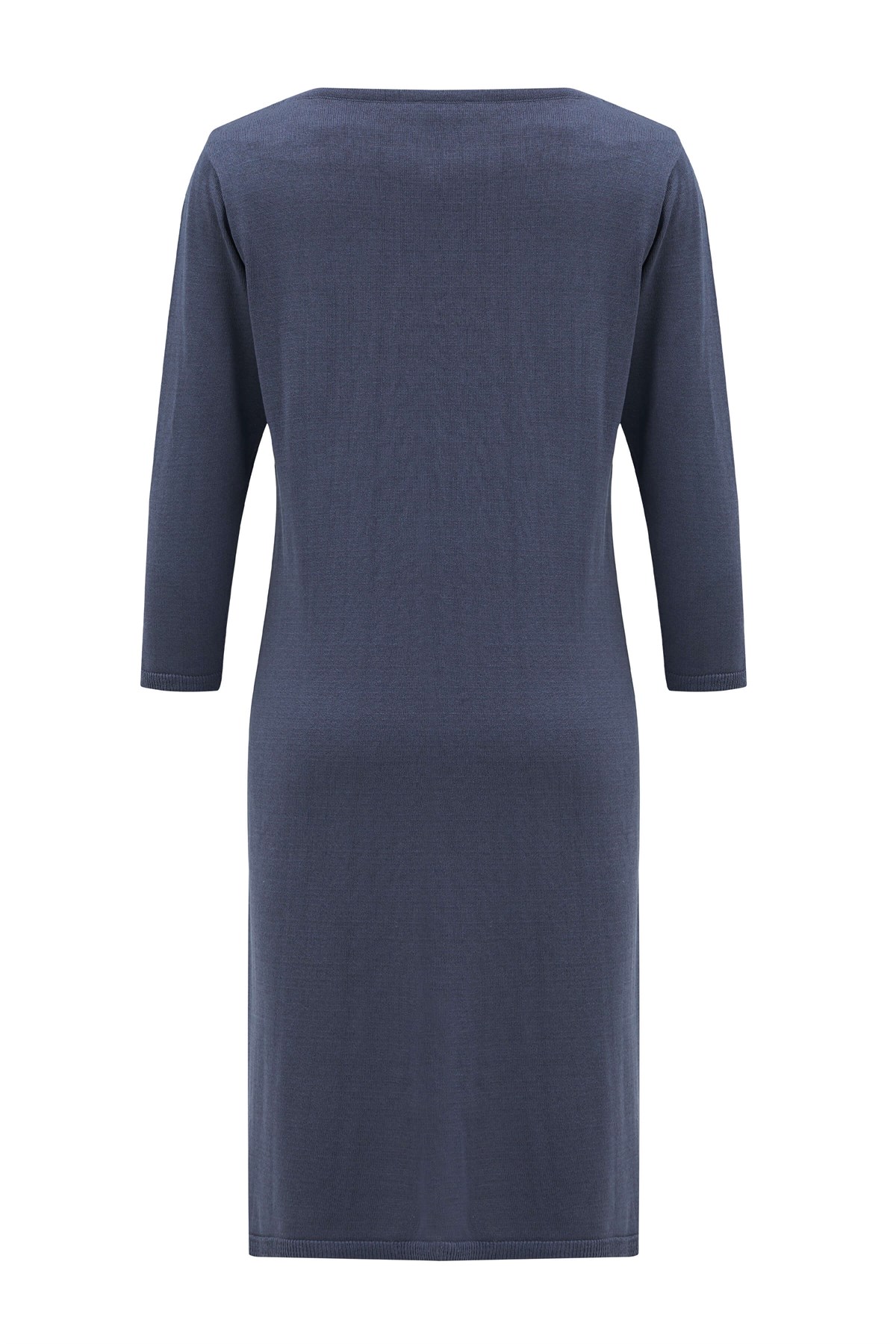 Peraluna Kayık Yaka Sade Yazlık Kadın Triko Elbise Gri/Mavi