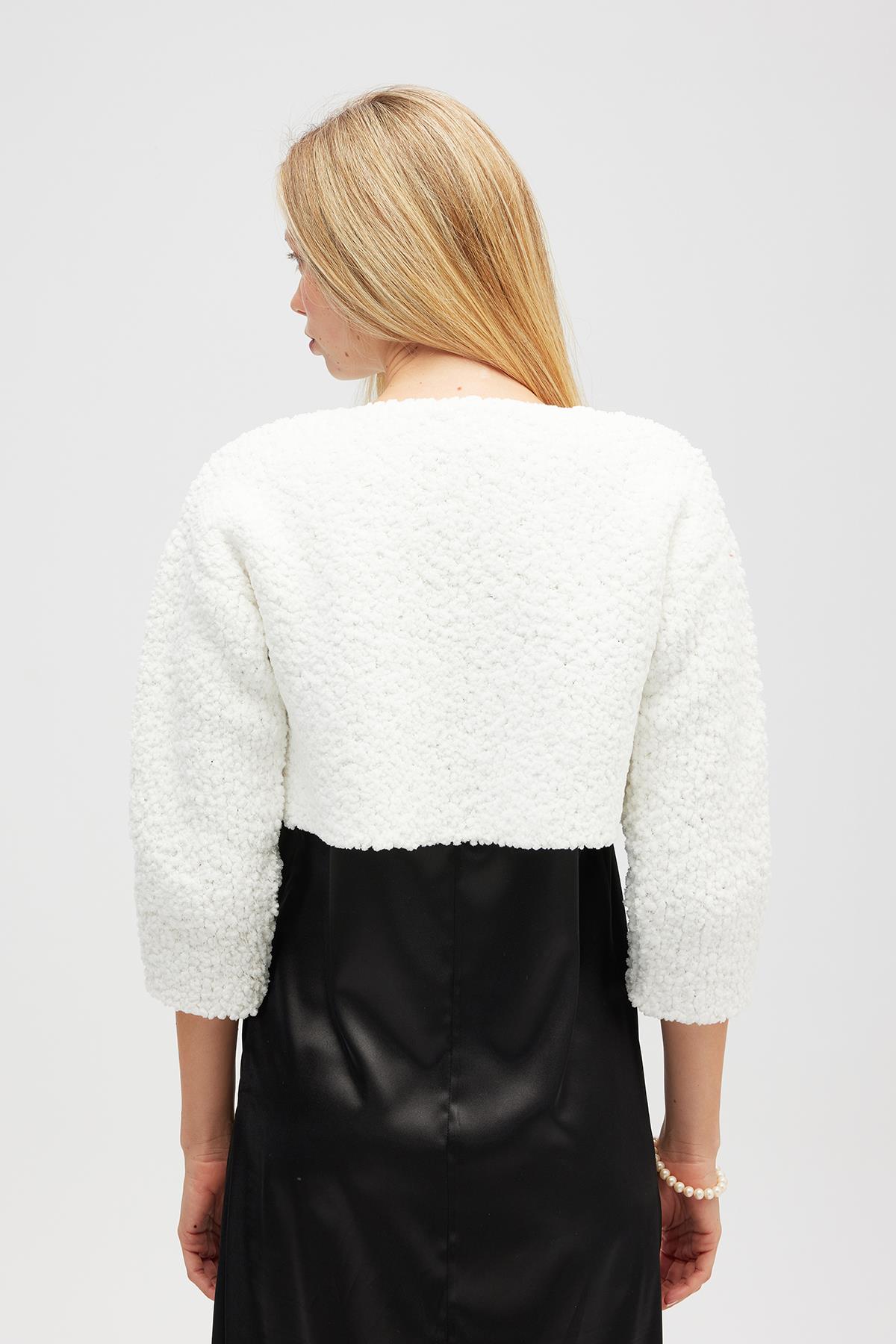 Peraluna Kayla, Düz Örgü, Kadın Kısa Triko Hırka - Ekru